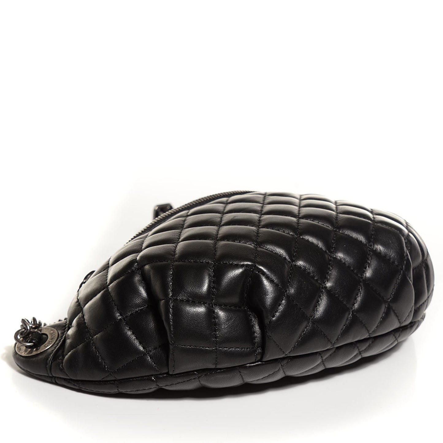 Lambskin Quilted Banane Waist Bag Fanny Pack Black