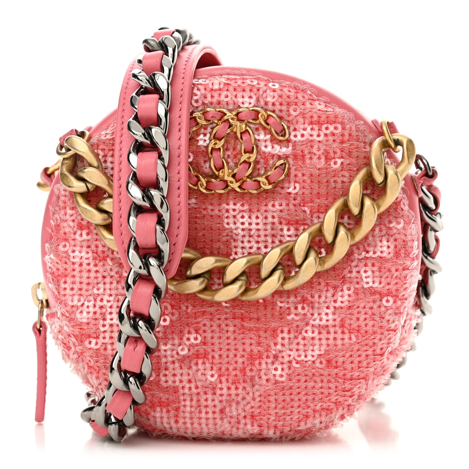 Chanel Sequin Chanel 19 Round Clutch With Chain Coral 1 of 11