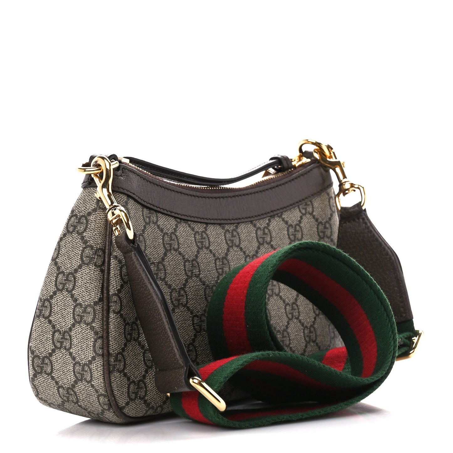 GG Supreme Monogram Textured Dollar Calfskin Web Small Ophidia GG Handbag Beige Ebony New Acero
