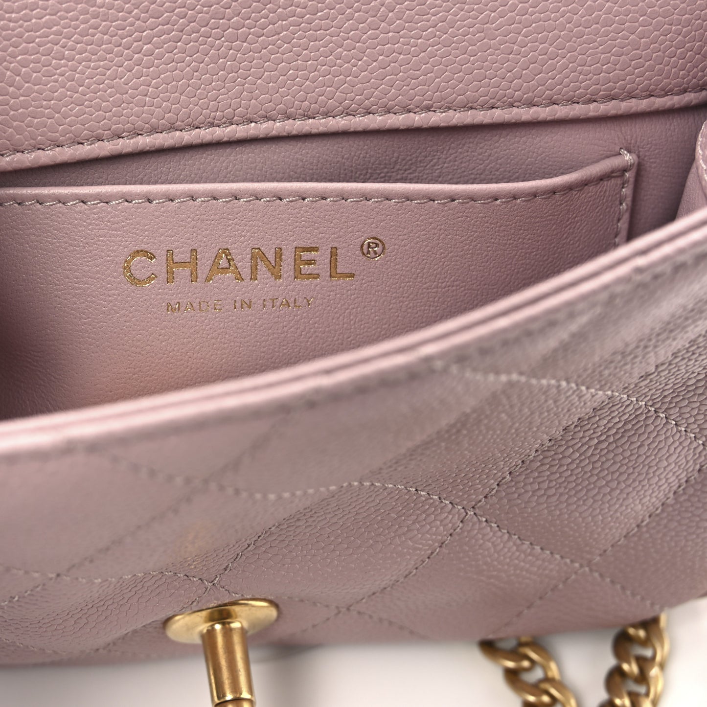 Caviar Quilted Mini Rectangular Sweetheart Flap Lilac