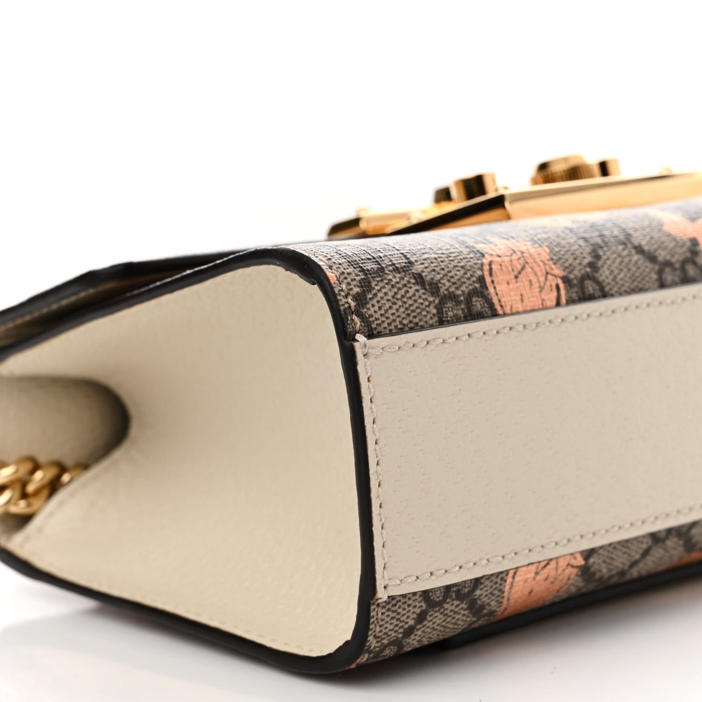 GG Supreme Monogram Berry Textured Dollar Calfskin Small Padlock Shoulder Bag Beige Ebony Light Copper Mystic White