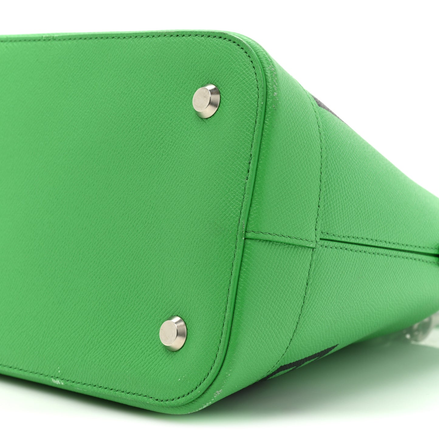 Signature Grained Calfskin Logo M Ville Top Handle Bag Green