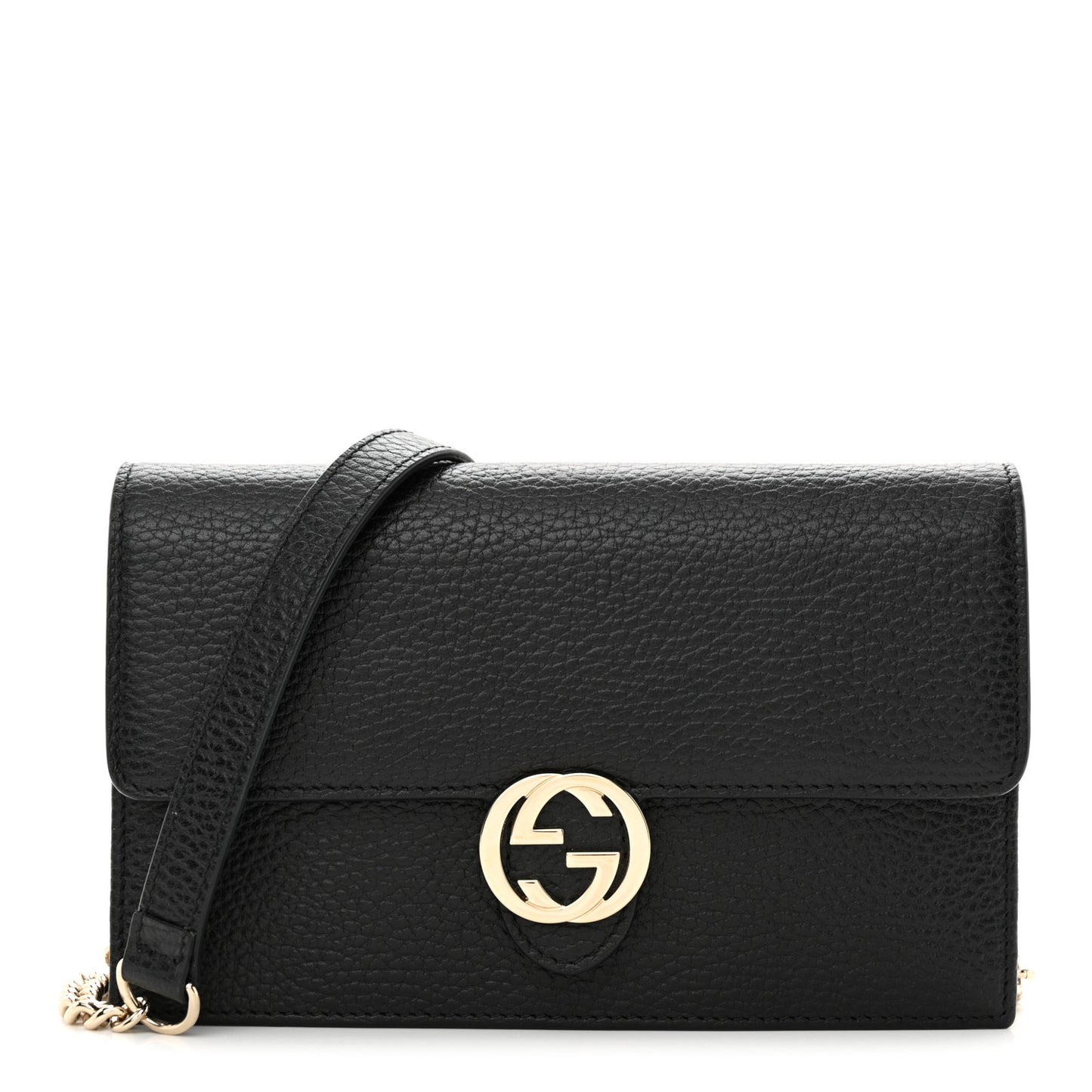 Dollar Calfskin Interlocking G Chain Wallet Black
