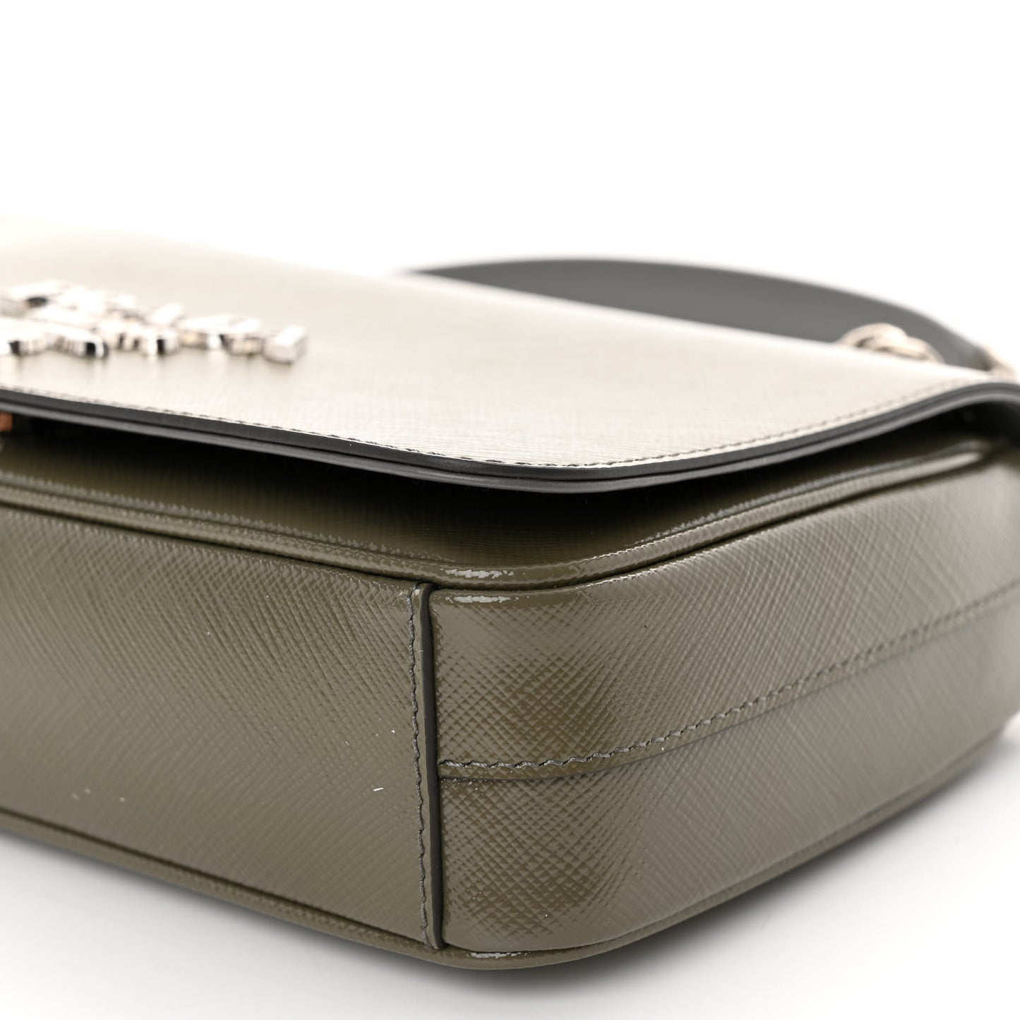 Saffiano Vernice Flap Chain Crossbody Bag Marmo