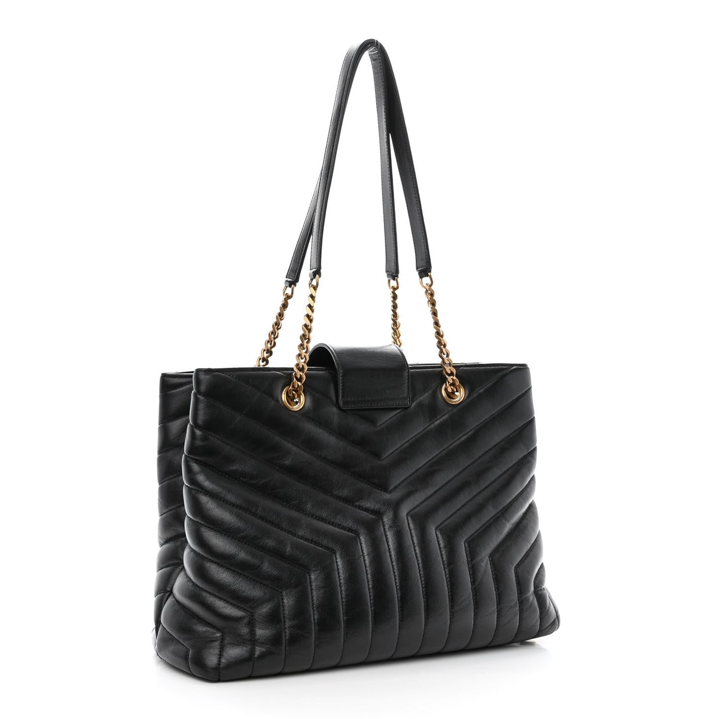 Calfskin Y Quilted Monogram Large Loulou Shopper Black