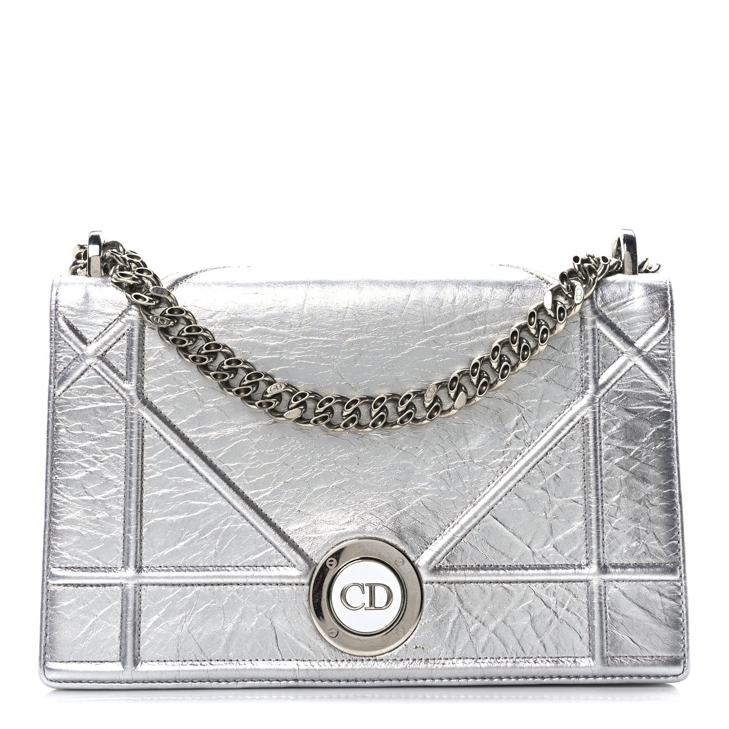 Metallic Crinkled Lambskin Medium Diorama Flap Bag Silver