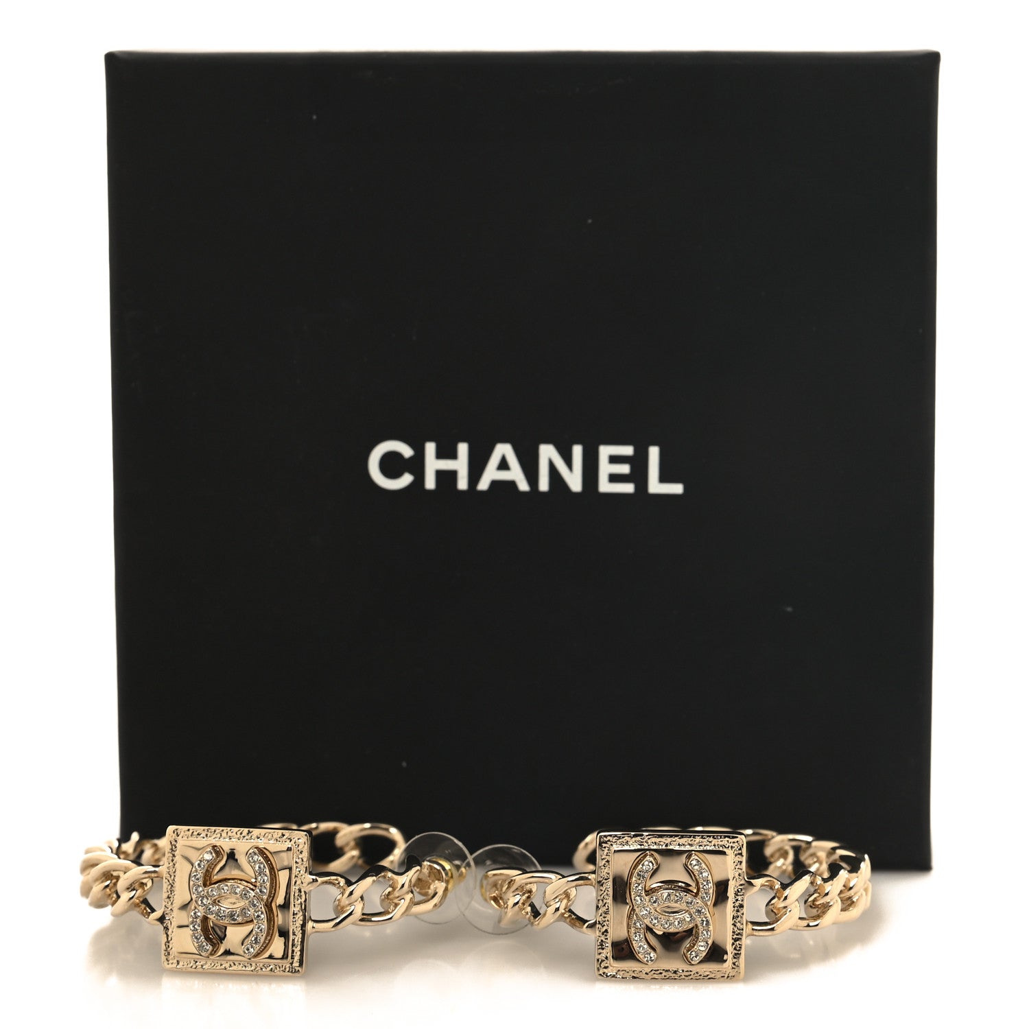 Chanel Crystal CC Hoop Earrings Gold 5 of 5