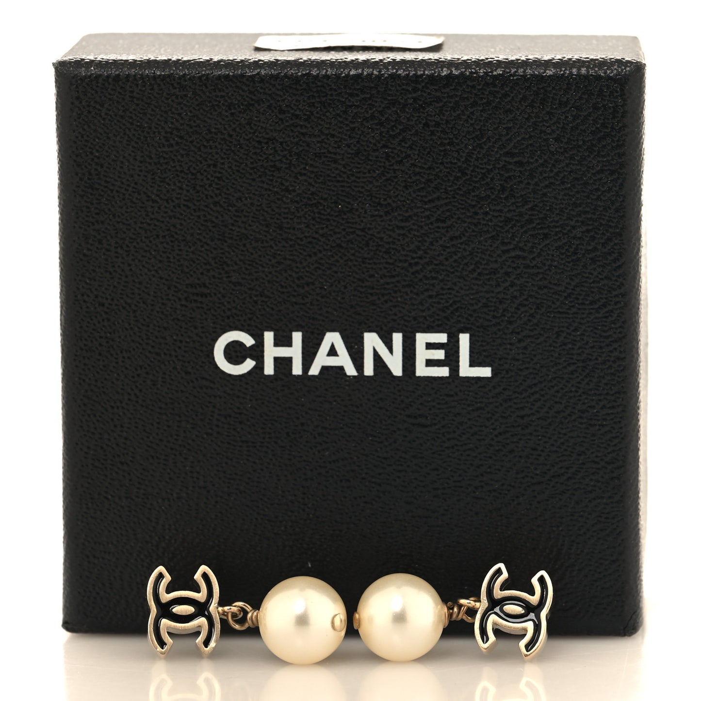 Pearl Enamel CC Drop Earrings Black Gold