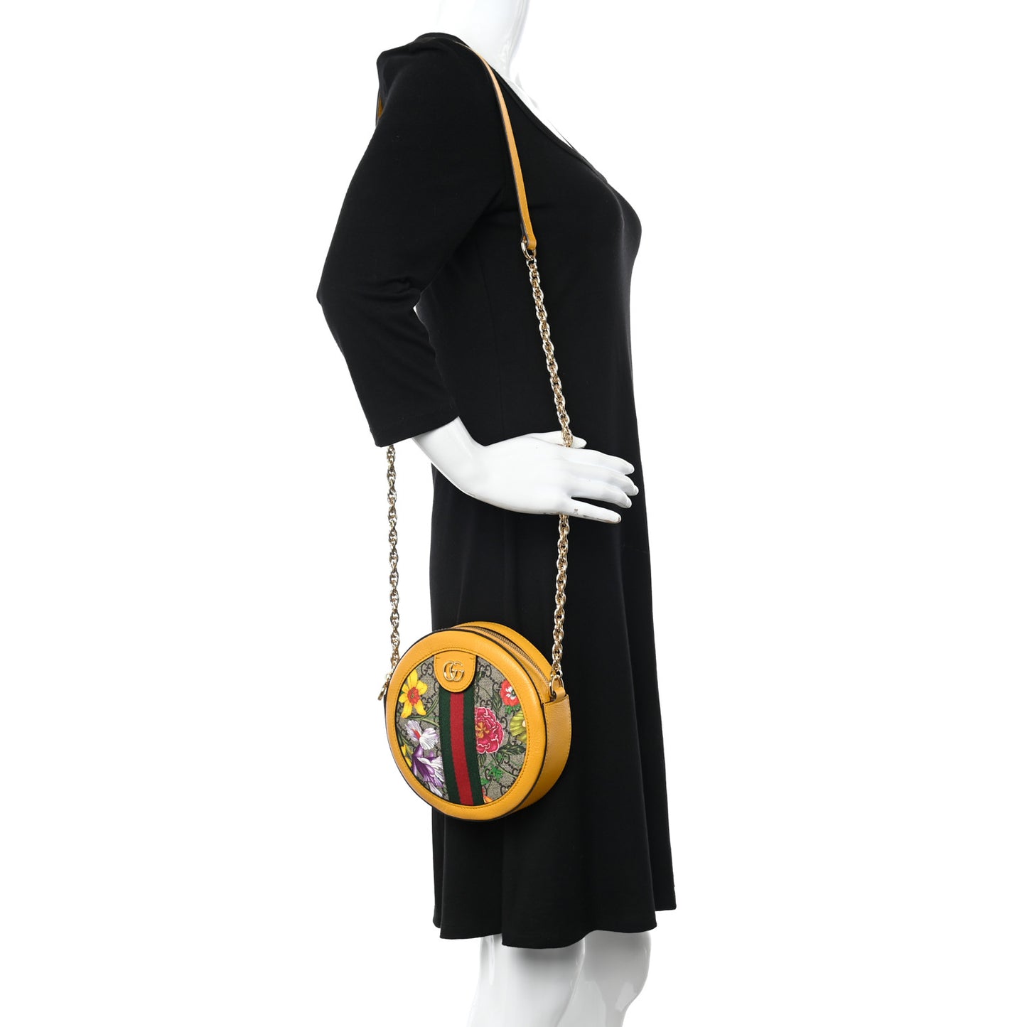 GG Supreme Monogram Flora Web Mini Ophidia Round Shoulder Bag Beige Multicolor Crop