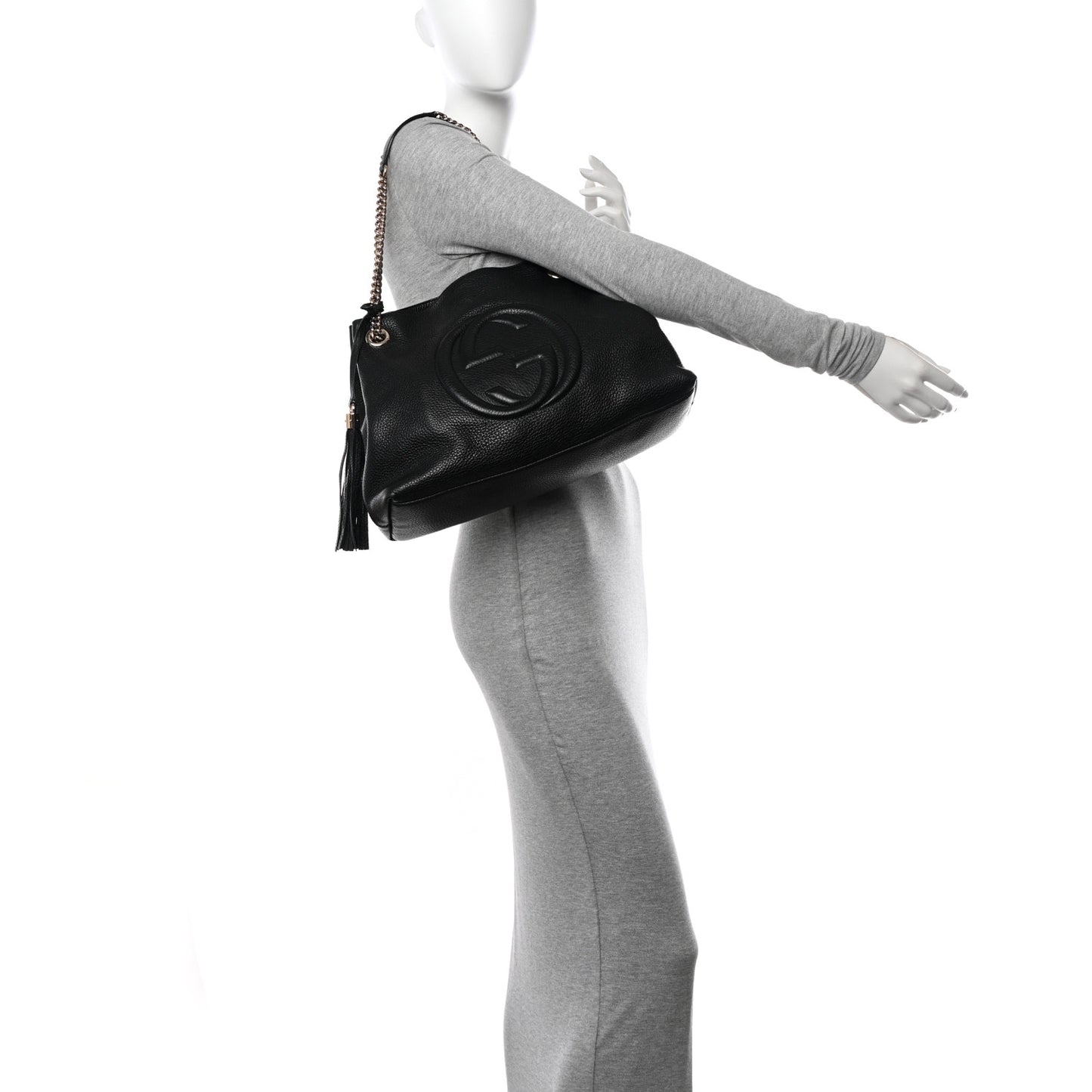 Pebbled Calfskin Medium Soho Chain Shoulder Bag Black