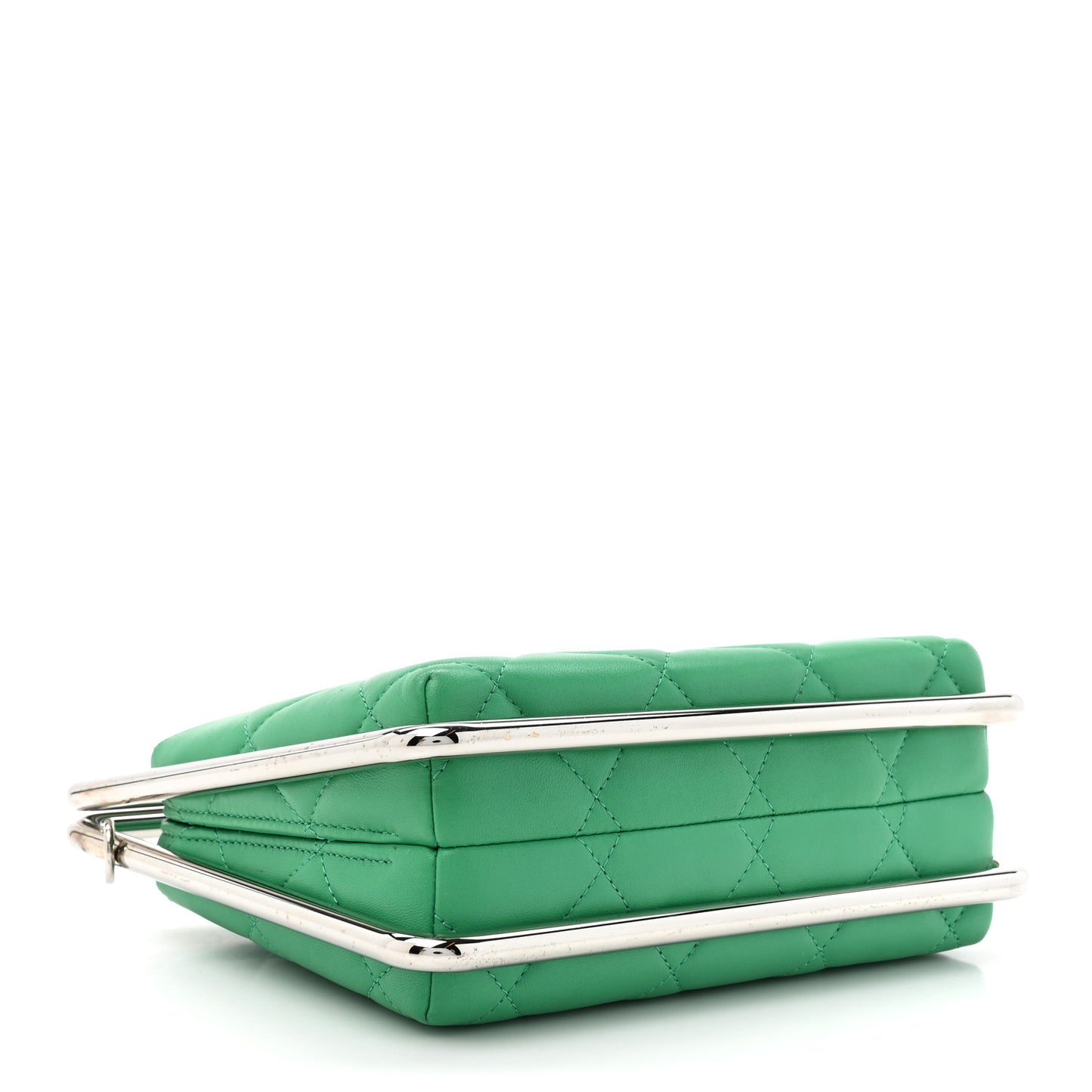 Quilted Lambskin Metal Bar Clutch Bag Green