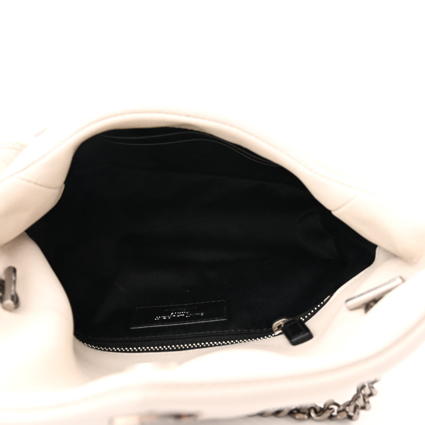SAINT LAURENT Lambskin Quilted Toy Loulou Puffer Monogram Chain Satchel Crema Soft