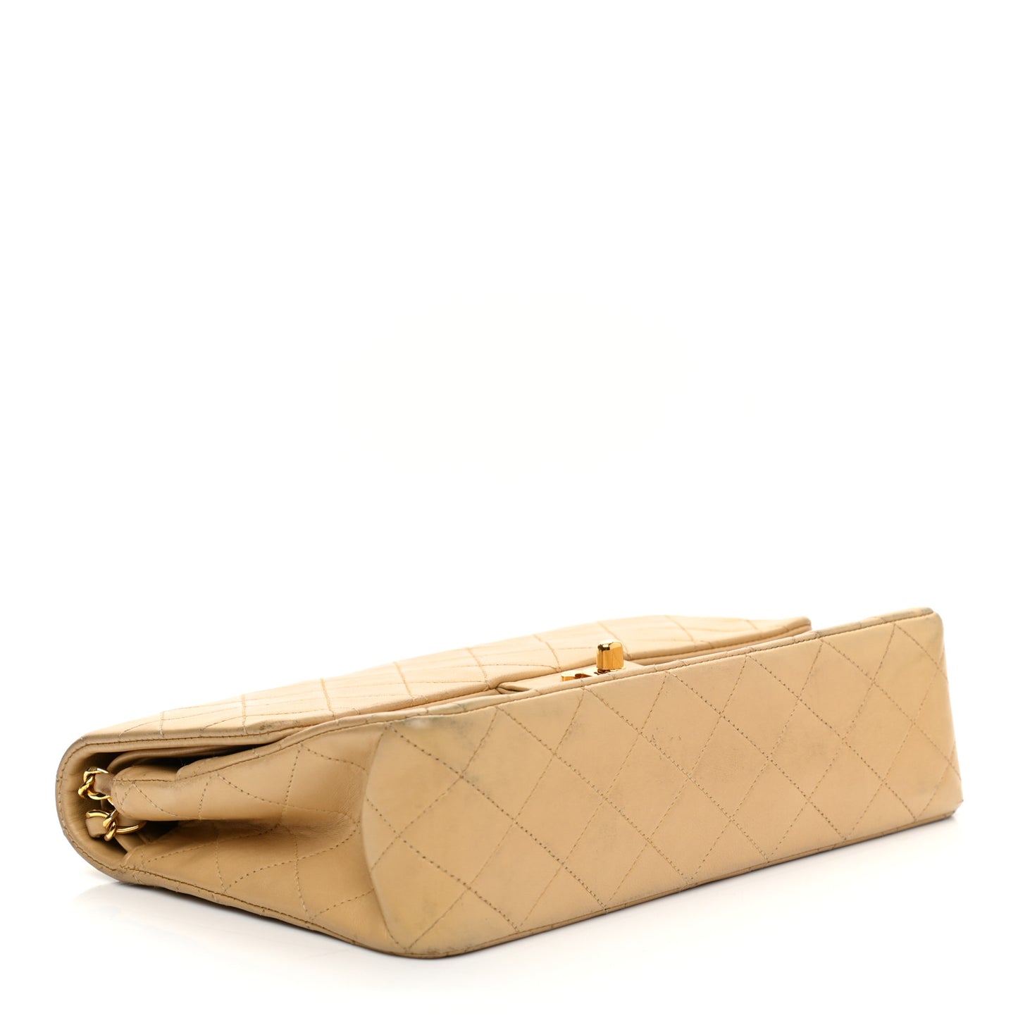 Lambskin Quilted Medium Double Flap Beige