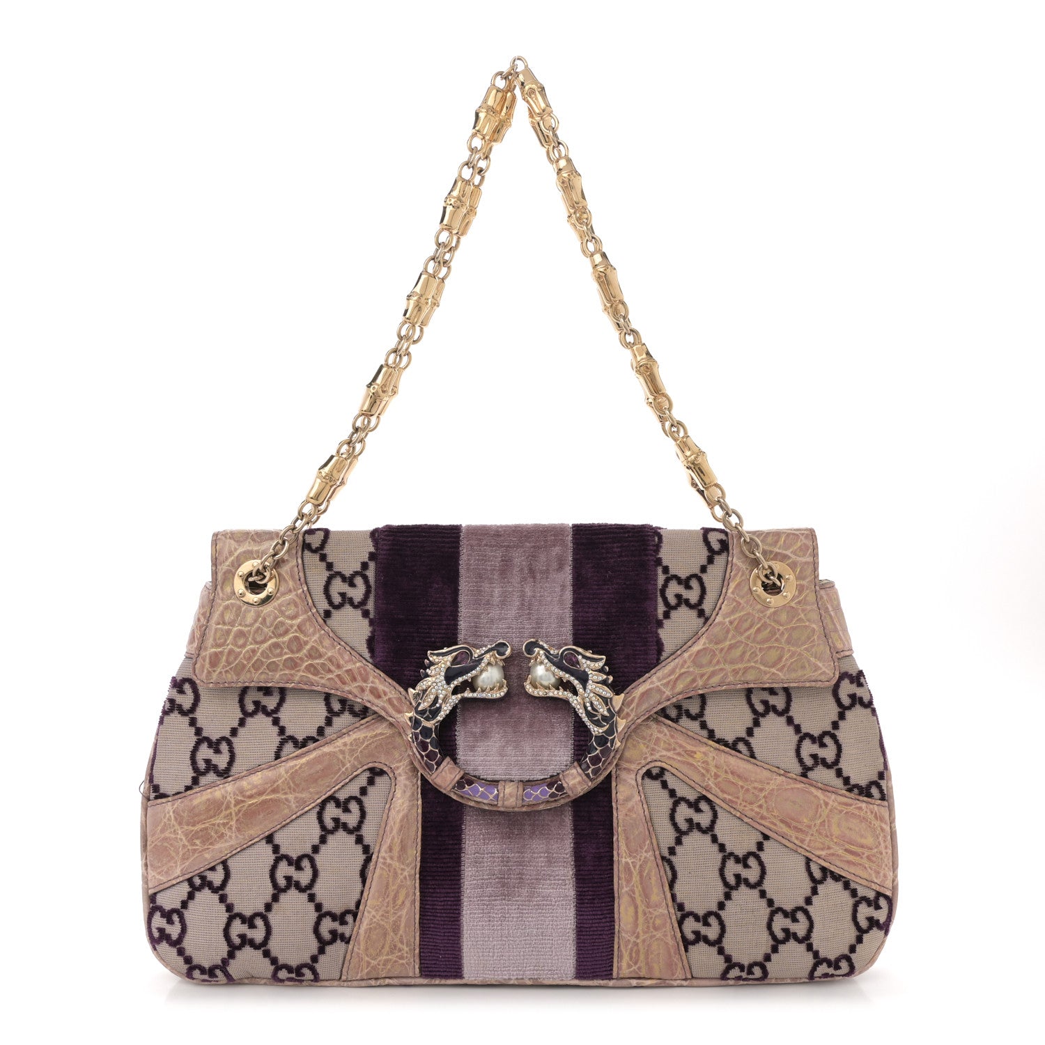 Gucci Velvet Monogram Crocodile Tom Ford Jeweled Dragon Shoulder