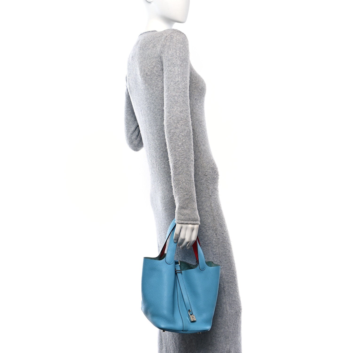 Hermes Taurillon Clemence Swift Eclat Picotin Lock 22 MM  Bleu Du Nord Rouge De Coeur 2 of 10