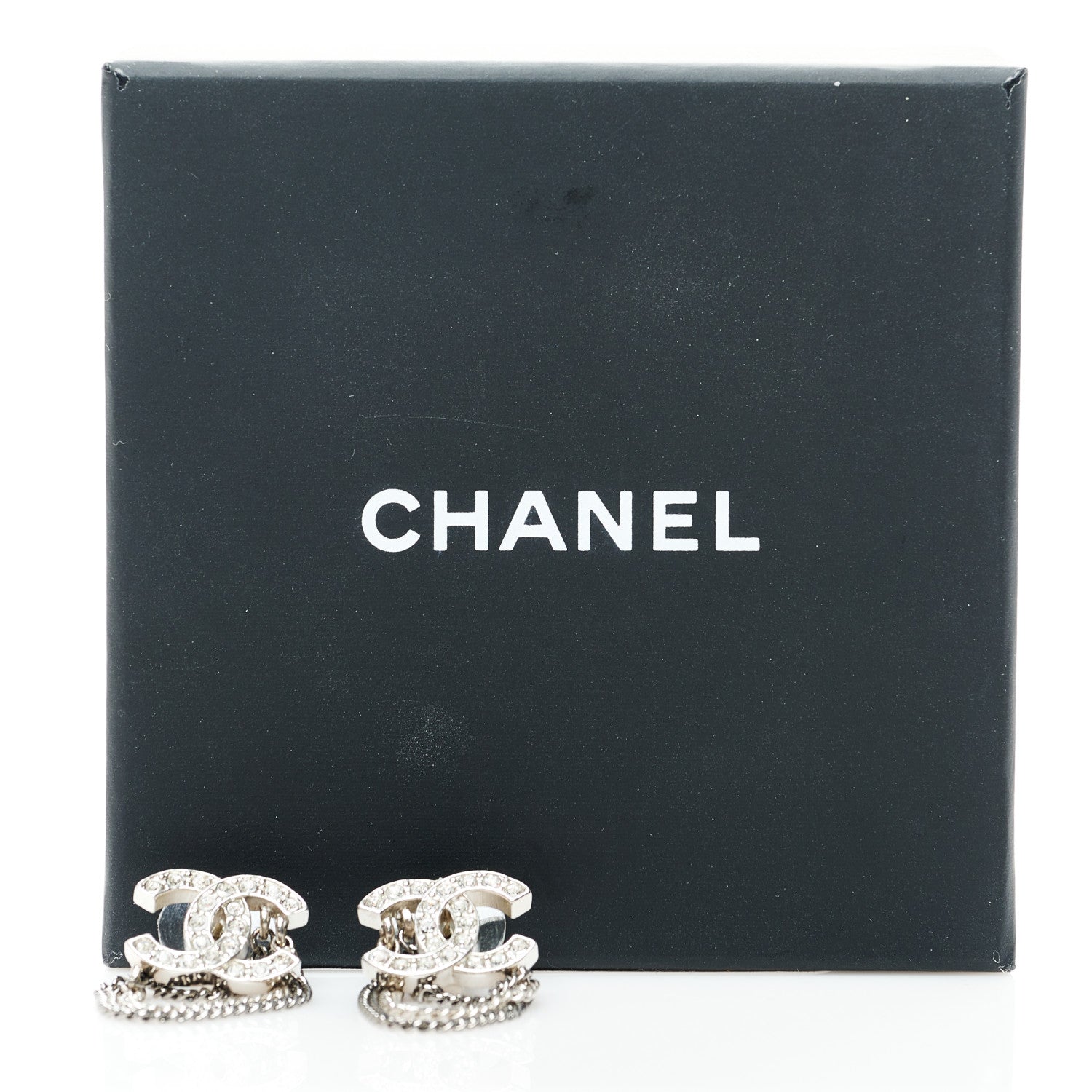 Chanel Crystal Chain CC Earrings Silver 5 of 5