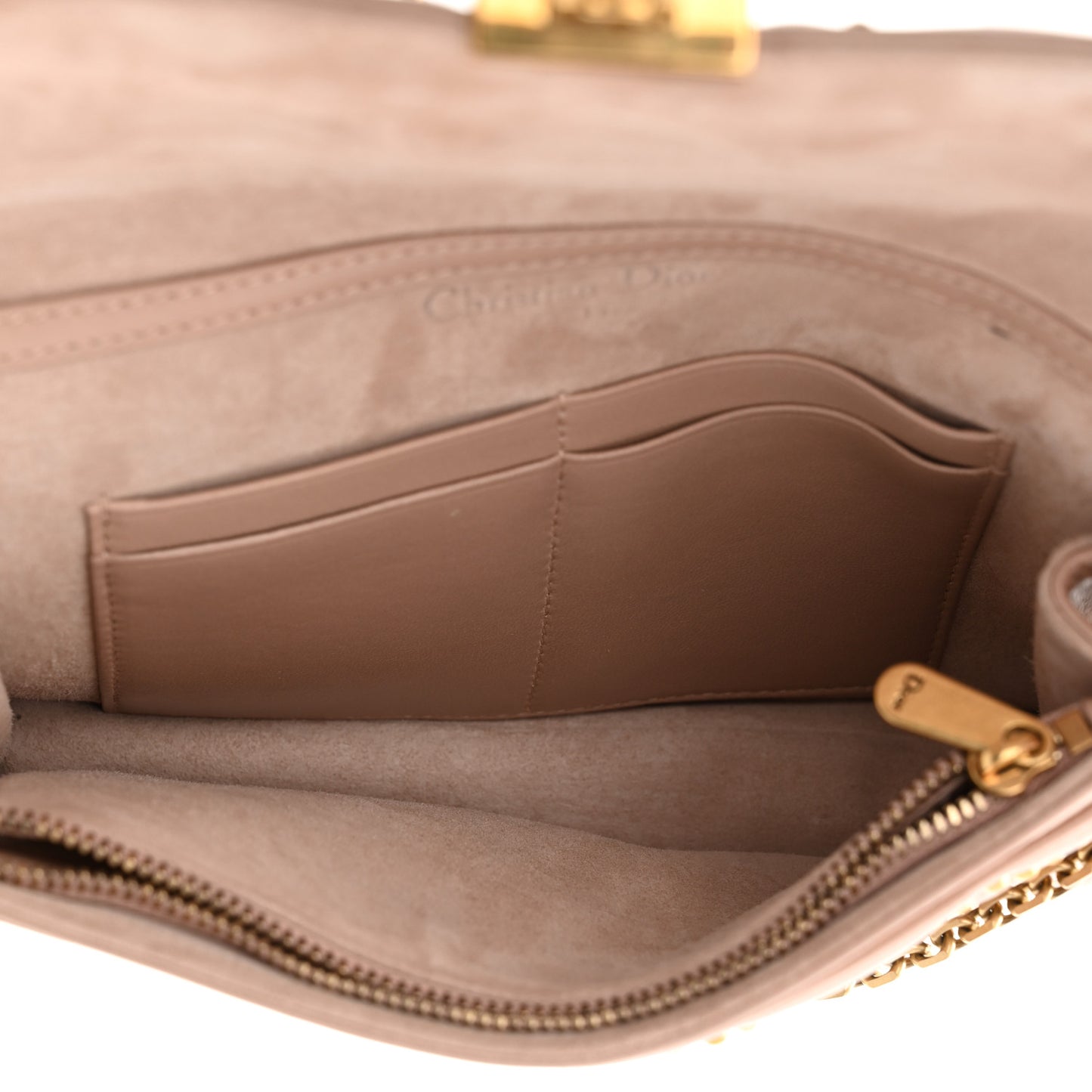 Lambskin Cannage Studded Dioraddict Wallet on Chain Clutch Nude
