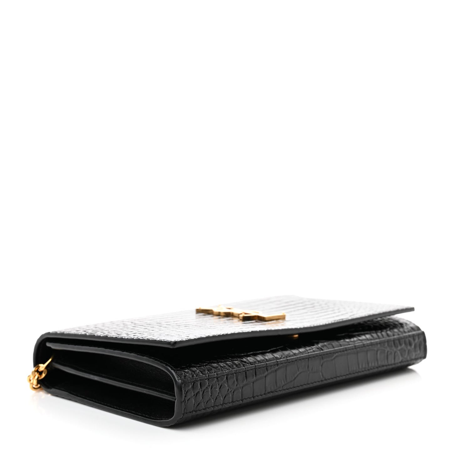 Calfskin Crocodile Embossed Cassandre Wallet On Chain WOC Black