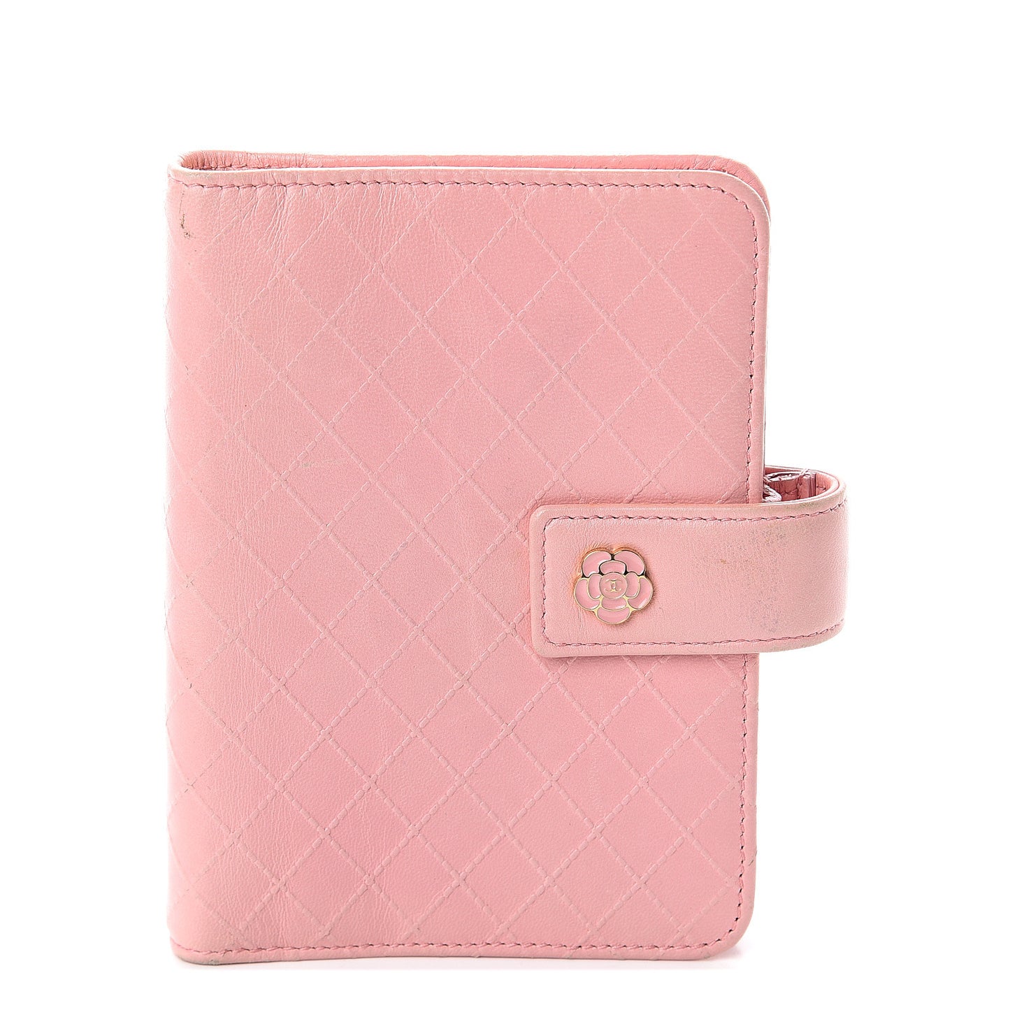 Lambskin Stitched Small Ring Agenda Planner Pink