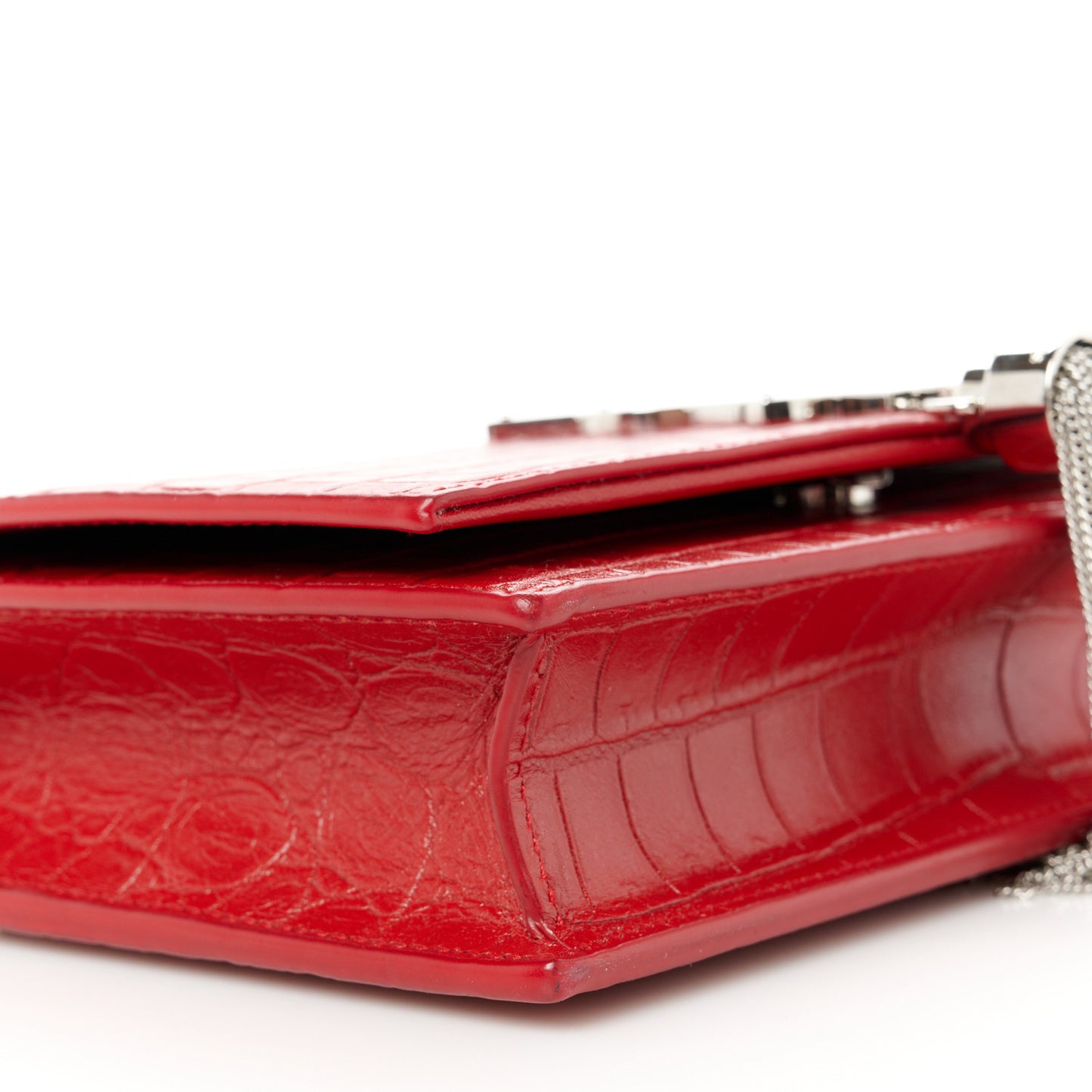 Calfskin Crocodile Embossed Kate Monogram Tassel Chain Wallet Red