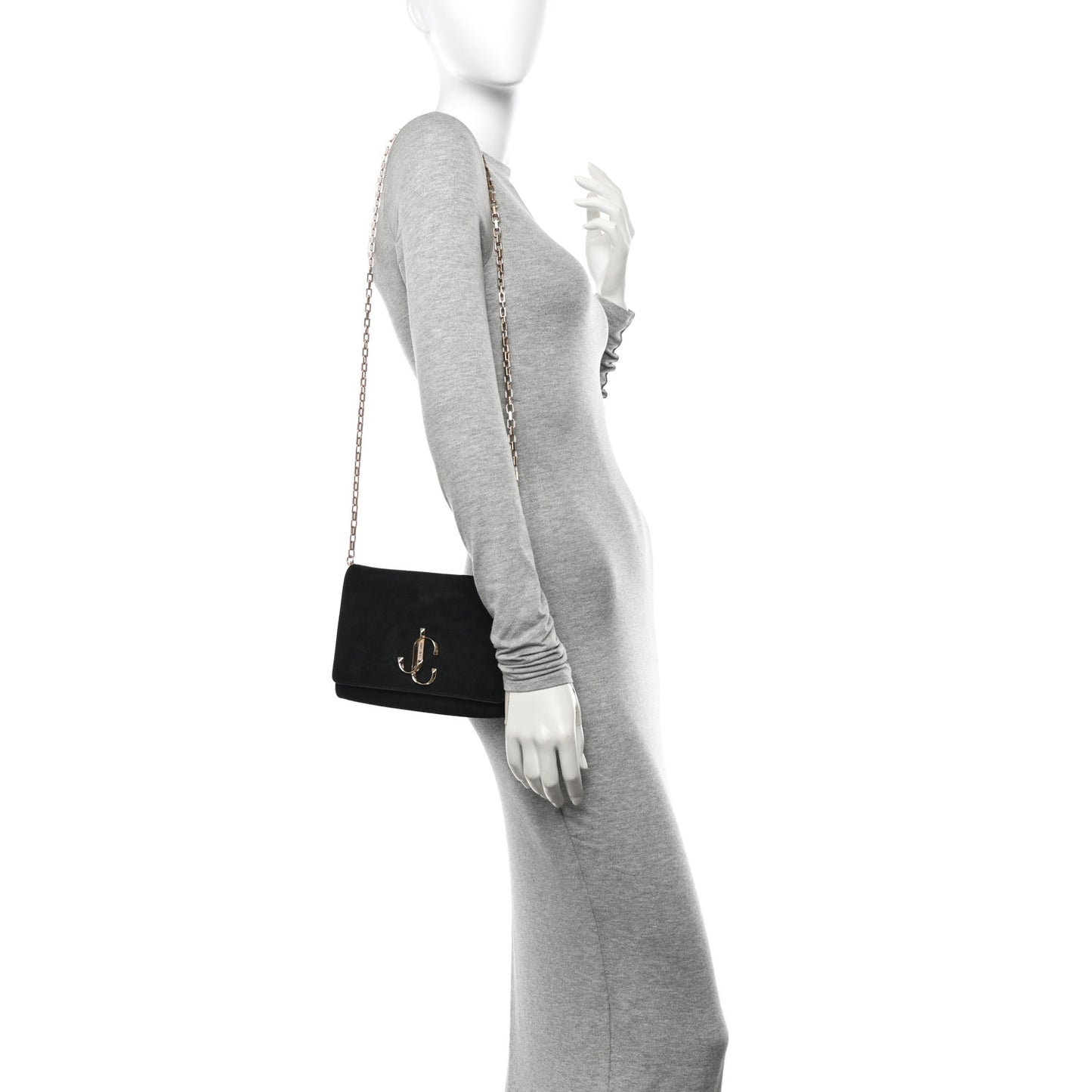 Suede Varenne Chain Clutch Black