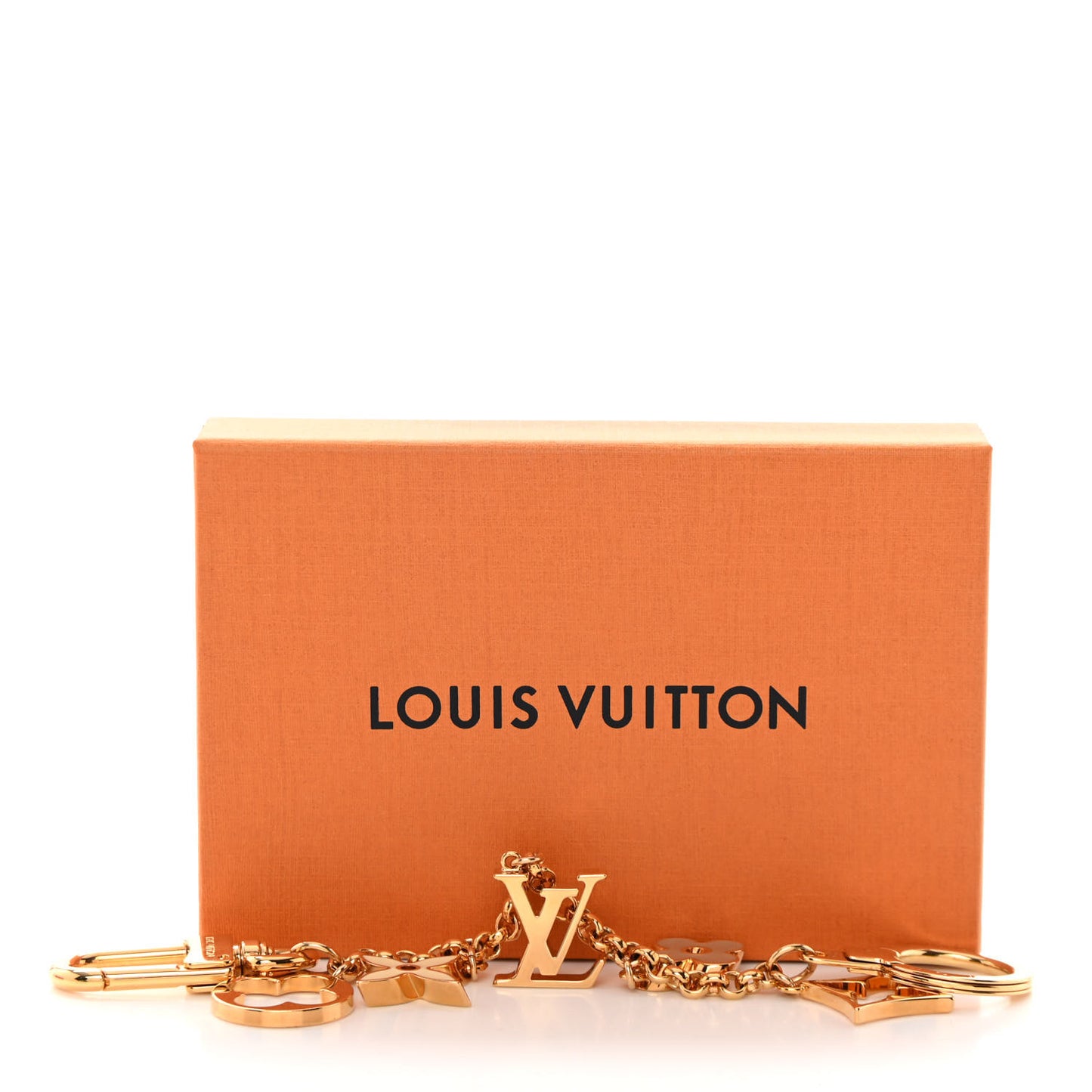 Brass Enamel Fleur De Monogram Bag Charm Chain Gold
