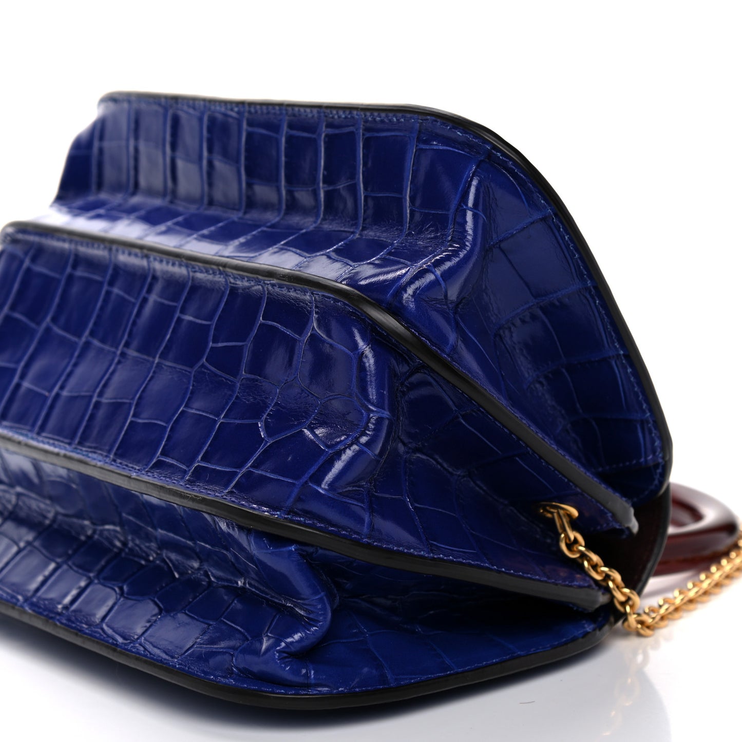 Shiny Croc Calfskin Embossed The Mews Satchel Cobalt Blue