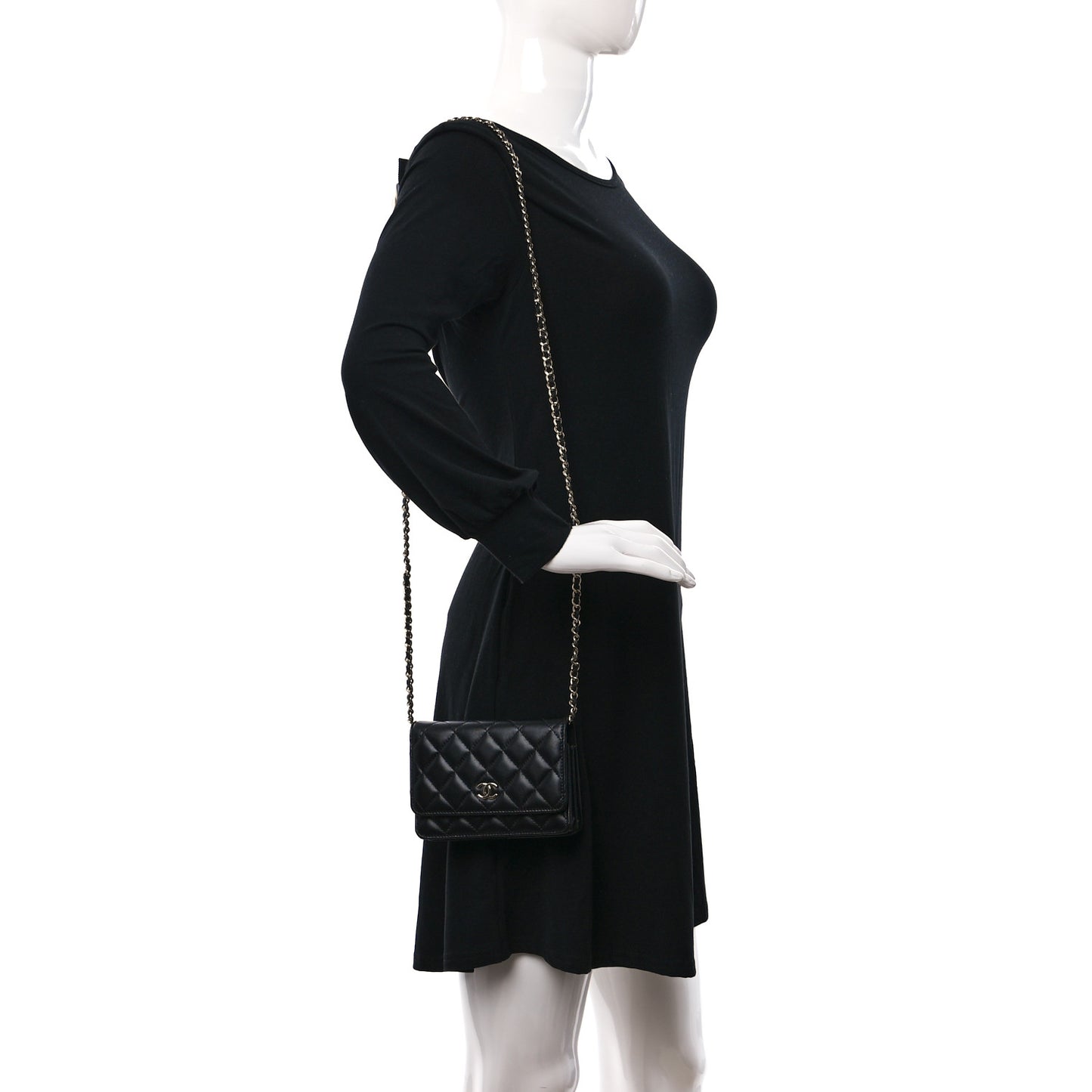 Lambskin Quilted Mini Camellia Bow Wallet On Chain WOC Black