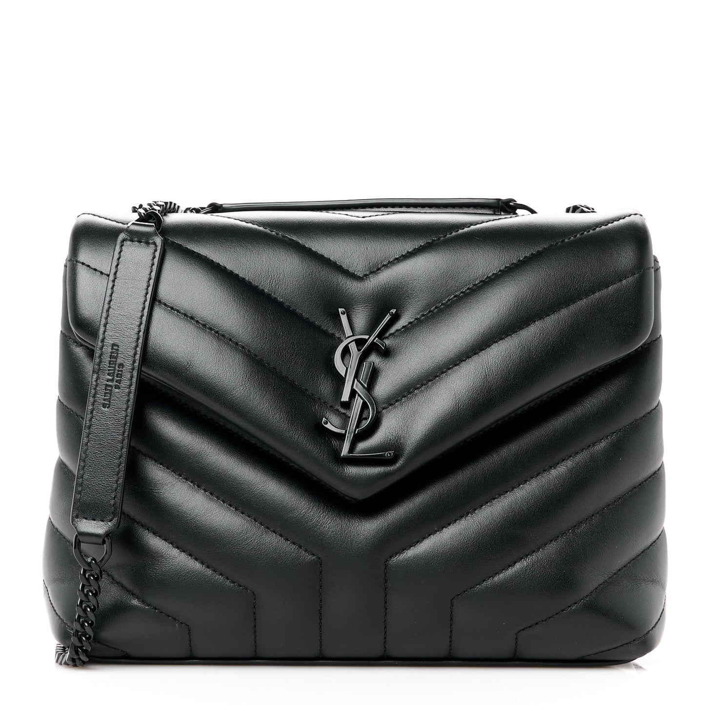 Calfskin Y Quilted Monogram Monochrome Small Loulou Chain Satchel Black