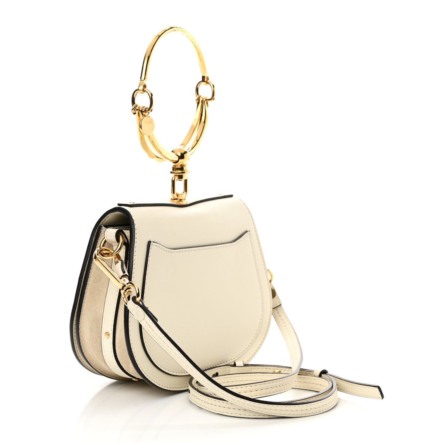 Calfskin Suede Quilted Small Nile Bracelet Bag Natural White