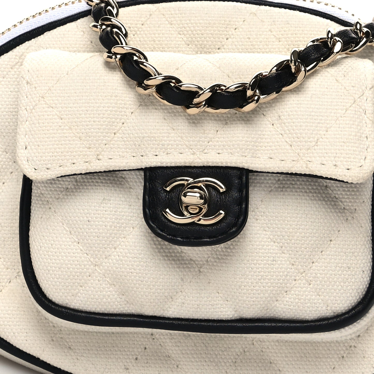 Canvas Calfskin Tennis Racket Clutch With Chain White Black