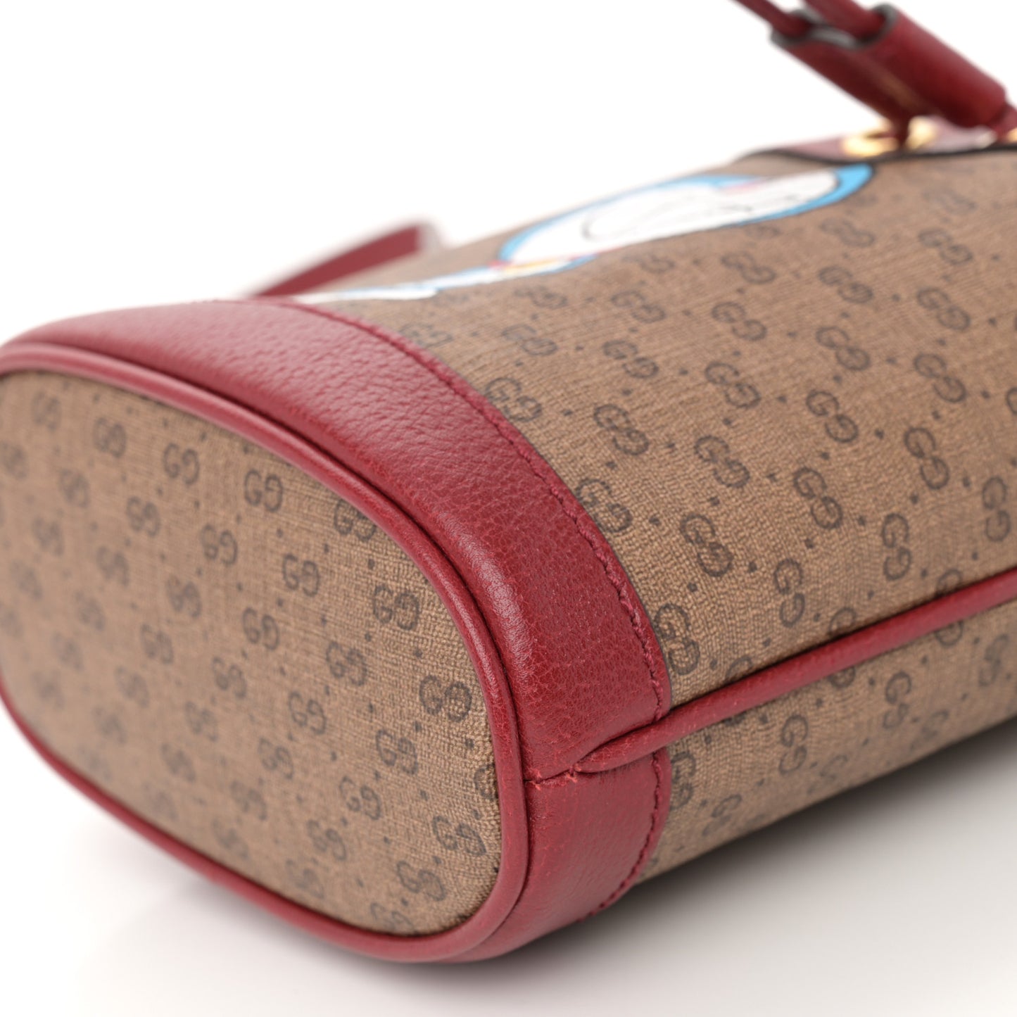 X DORAEMON Mini Vintage GG Supreme Monogram Textured Dollar Calfskin Mini Bucket Bag Beige Ebony Multicolor New Cherry Red