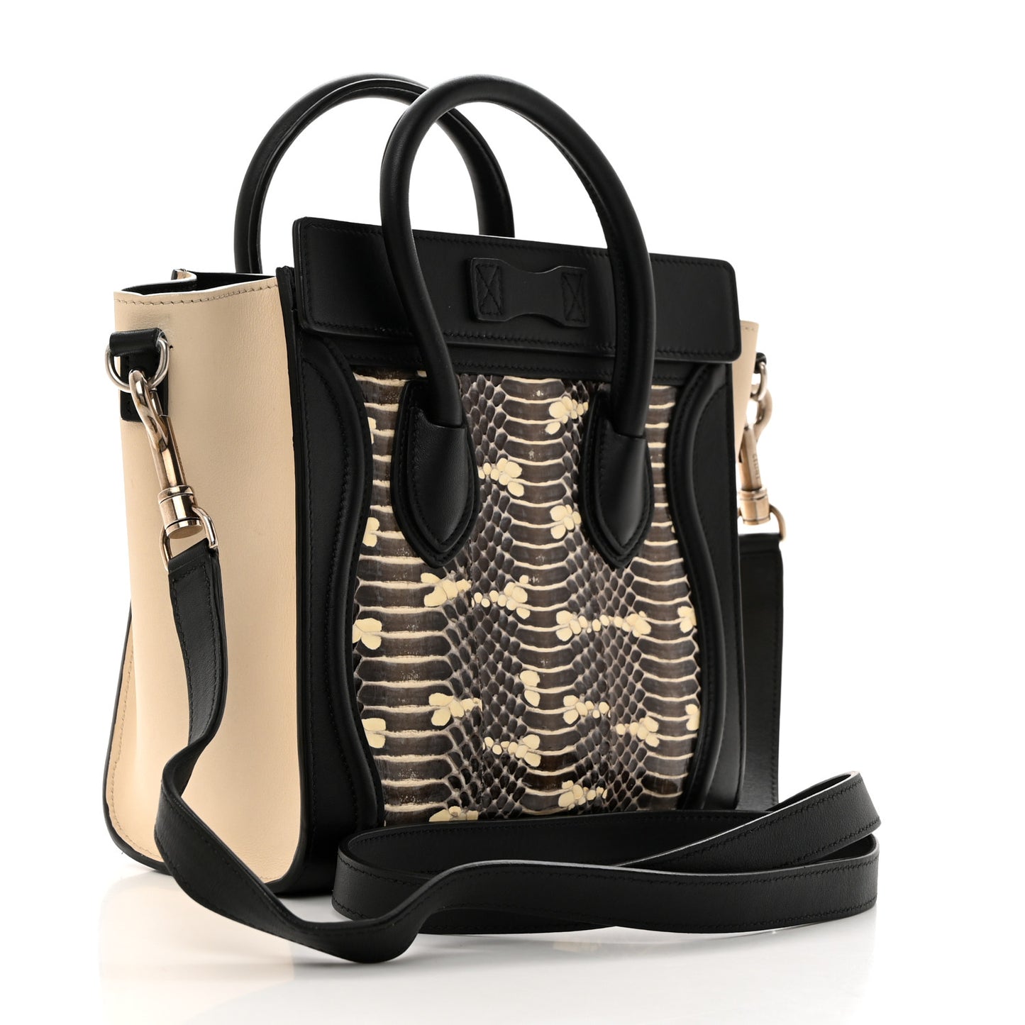 Watersnake Calfskin Nano Tri-Color Luggage Black