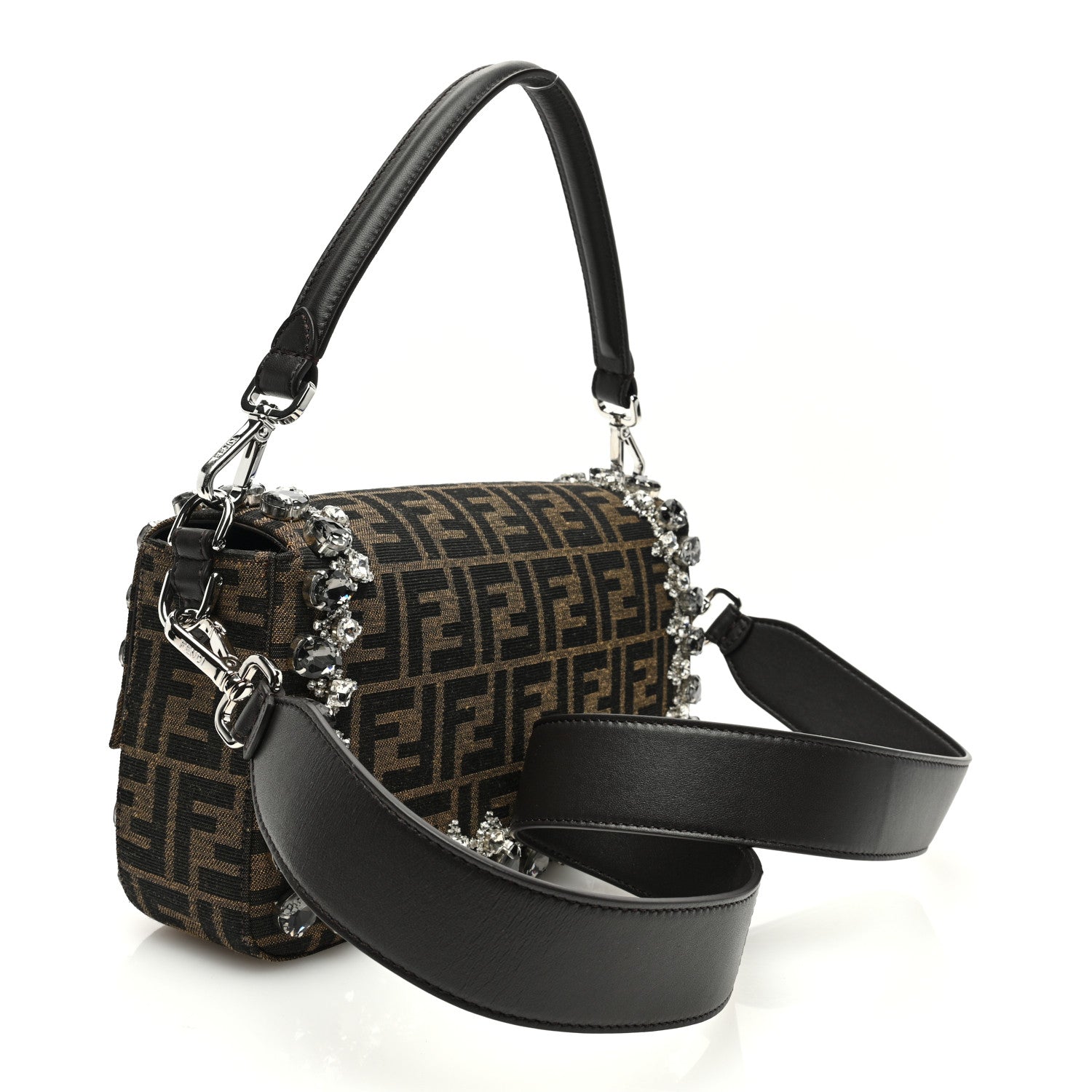 Fendi Fabric Jacquard FF 1974 Crystal Embellished Baguette Tobacco Moro Multicolor 3 of 9