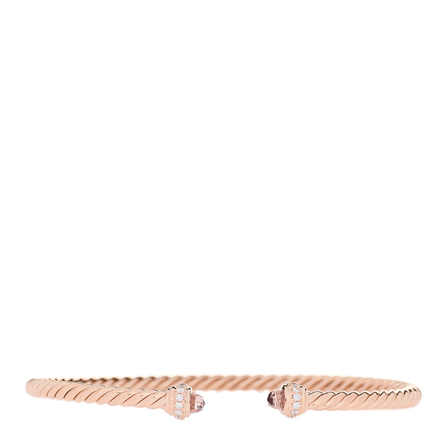 18K Rose Gold Diamond Morganite 3mm Cablespira Bracelet