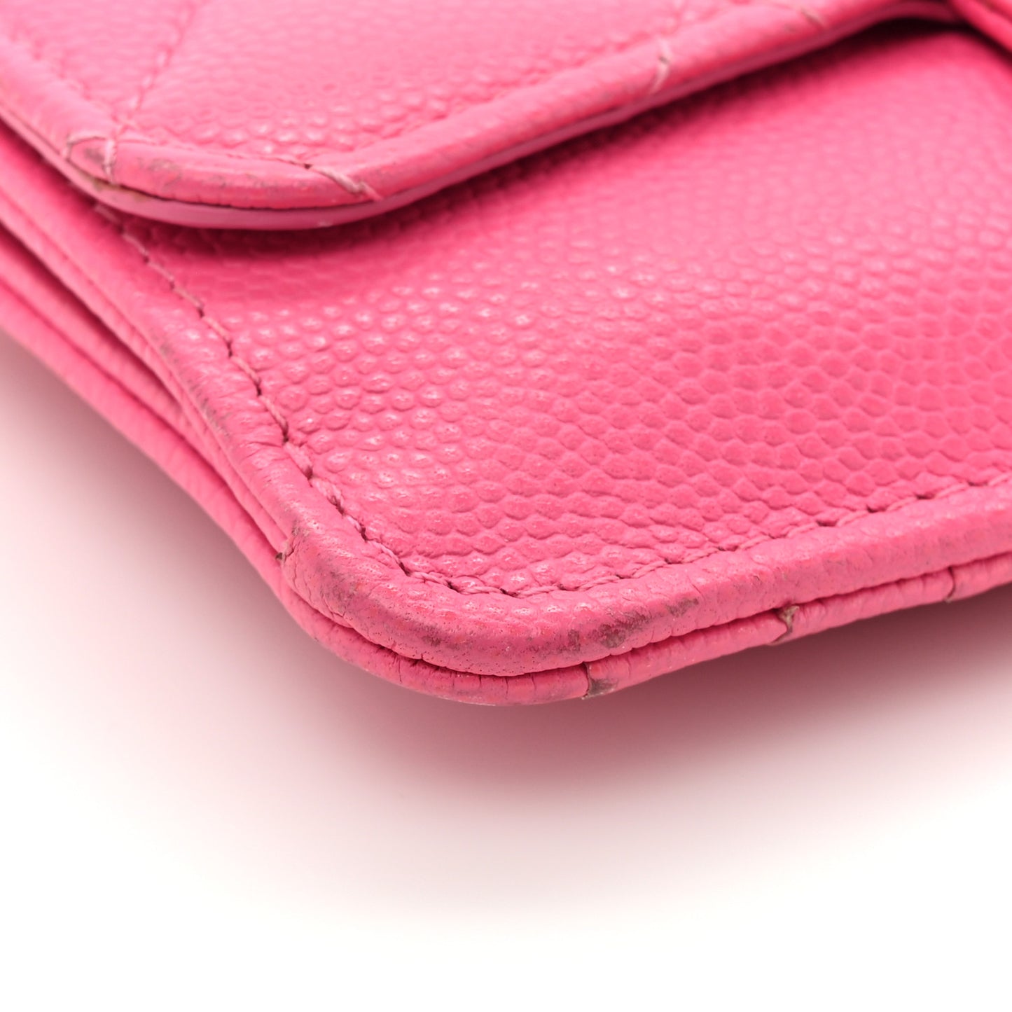 Caviar Quilted Flap Zip Card Holder Dark Pink