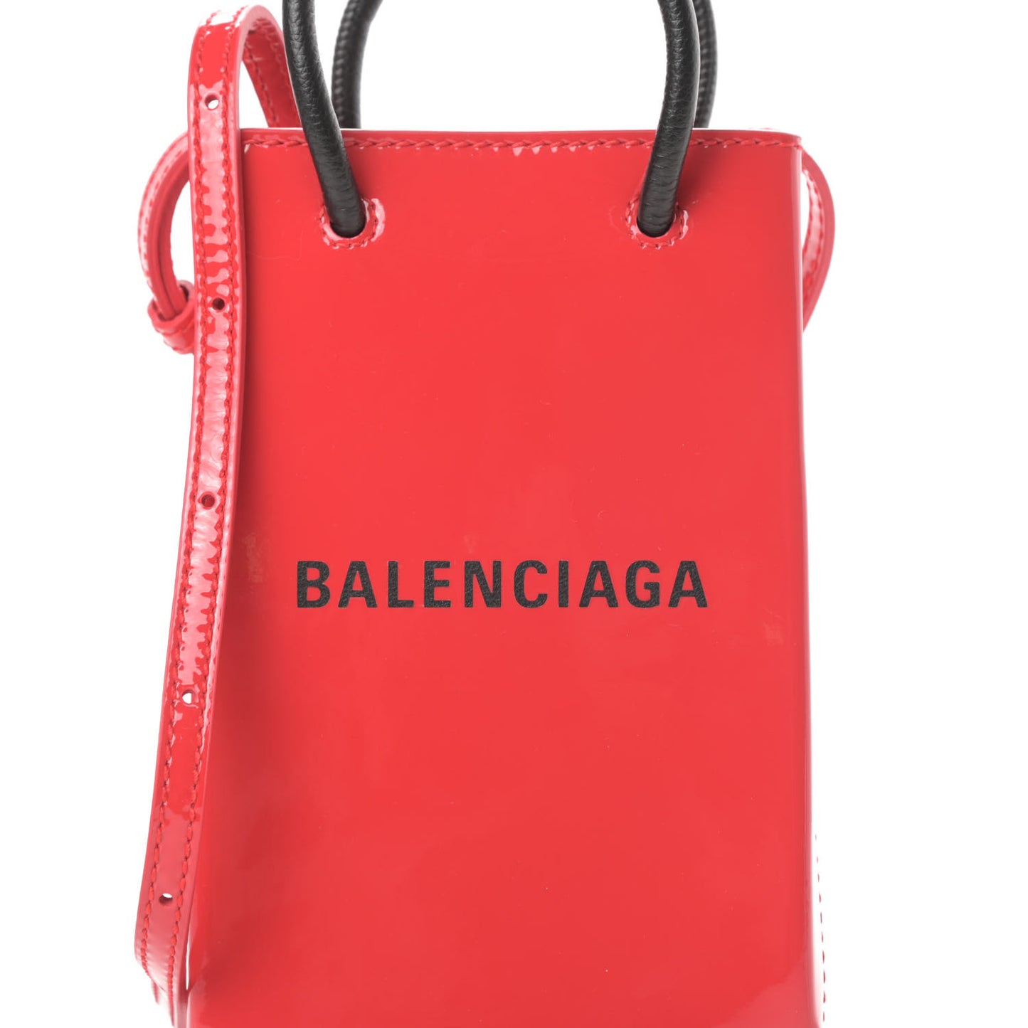 Patent Calfskin Logo Shopping Phone Holder Bag Bright Red
