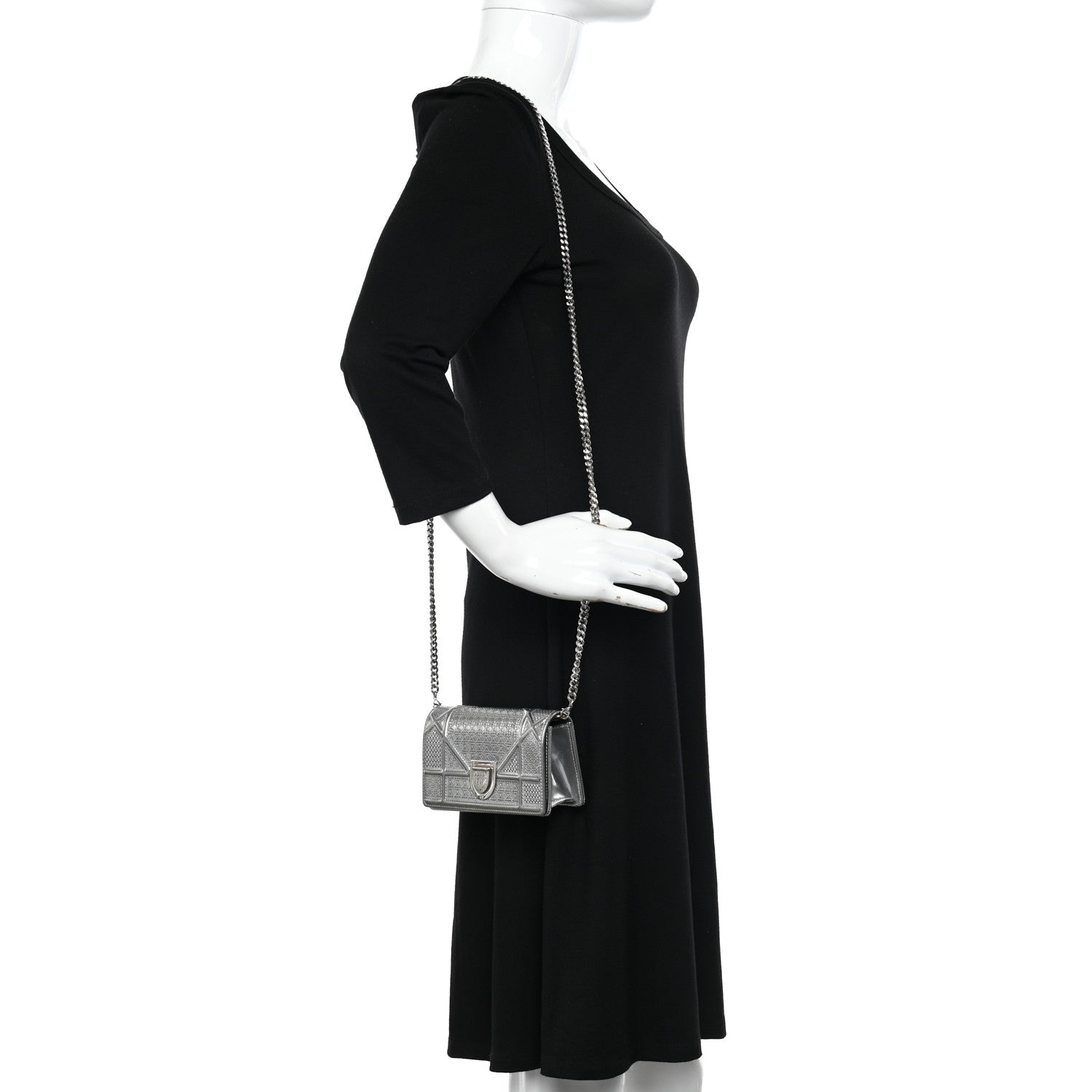 Christian Dior Metallic Patent Micro-Cannage Baby Diorama Flap Bag Silver 2 of 14