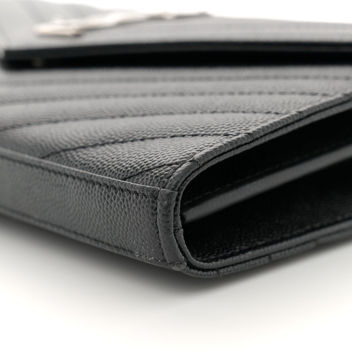 Saint Laurent Grain De Poudre Matelasse Chevron Monogram Chain Wallet Black 10 of 12