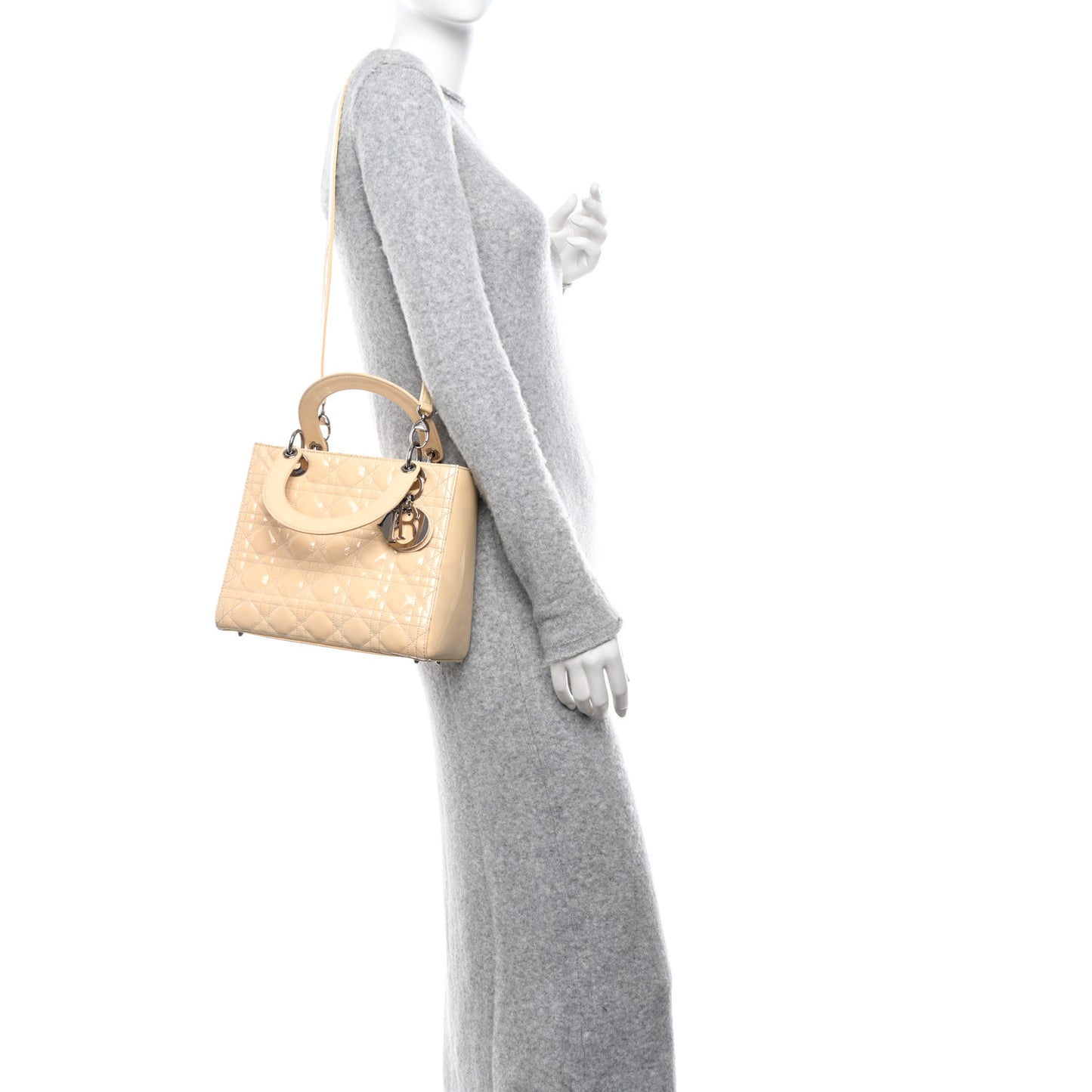 Patent Cannage Medium Lady Dior Beige