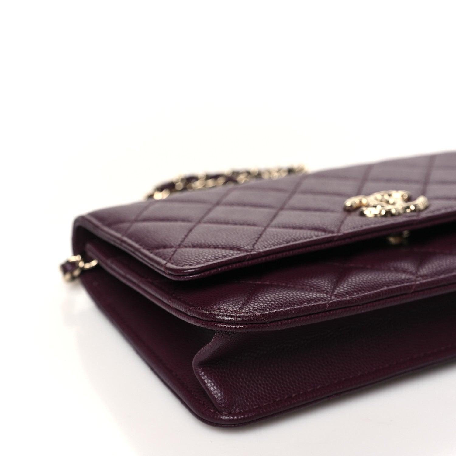 Chanel Caviar Quilted Chain Embossed CC Wallet On Chain WOC Burgundy 10 of 12
