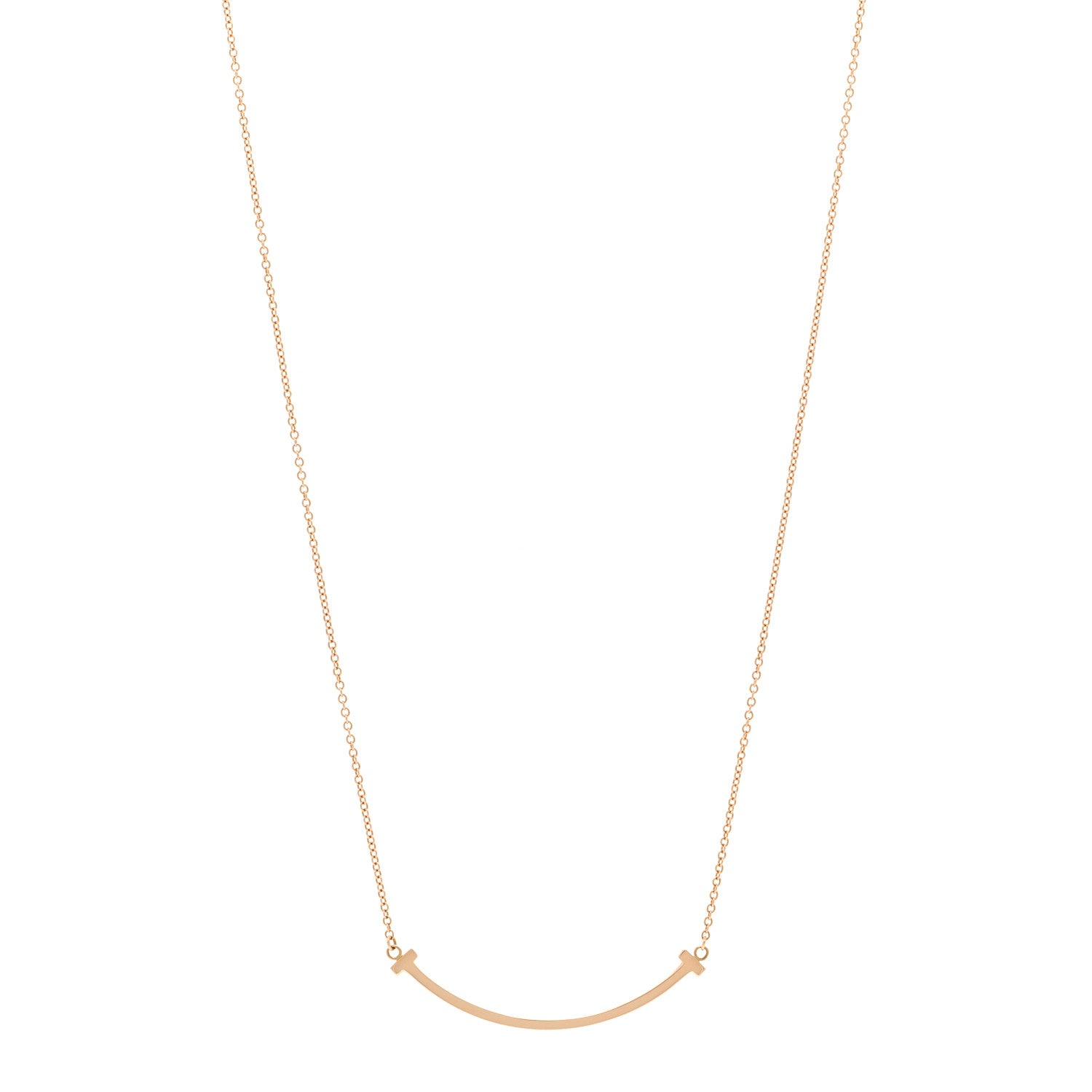 Tiffany 18K Rose Gold Small T Smile Pendant Necklace 1 of 5