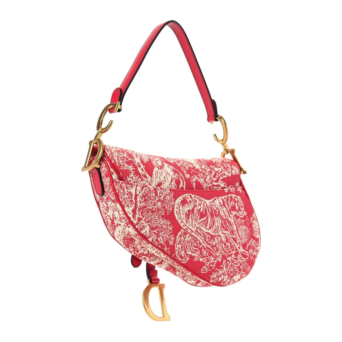 Canvas Reverse Embroidered Toile De Jouy Saddle Bag Red
