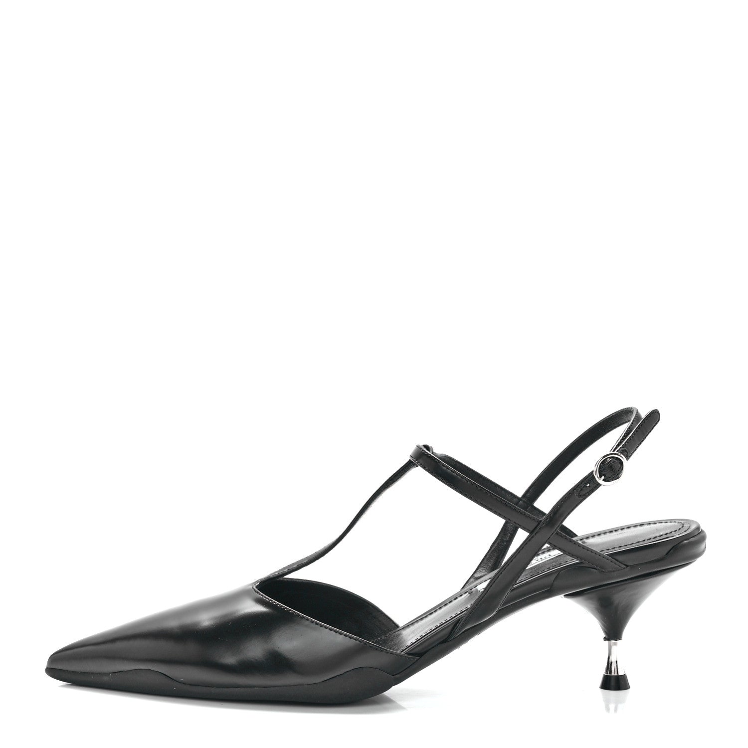 Prada Spazzolato Pointed Toe T-Strap 55mm Slingback Pumps 37.5 Black 1 of 9