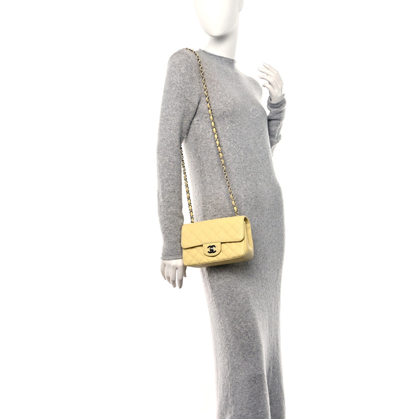 Caviar Quilted Mini Rectangular Flap Light Yellow