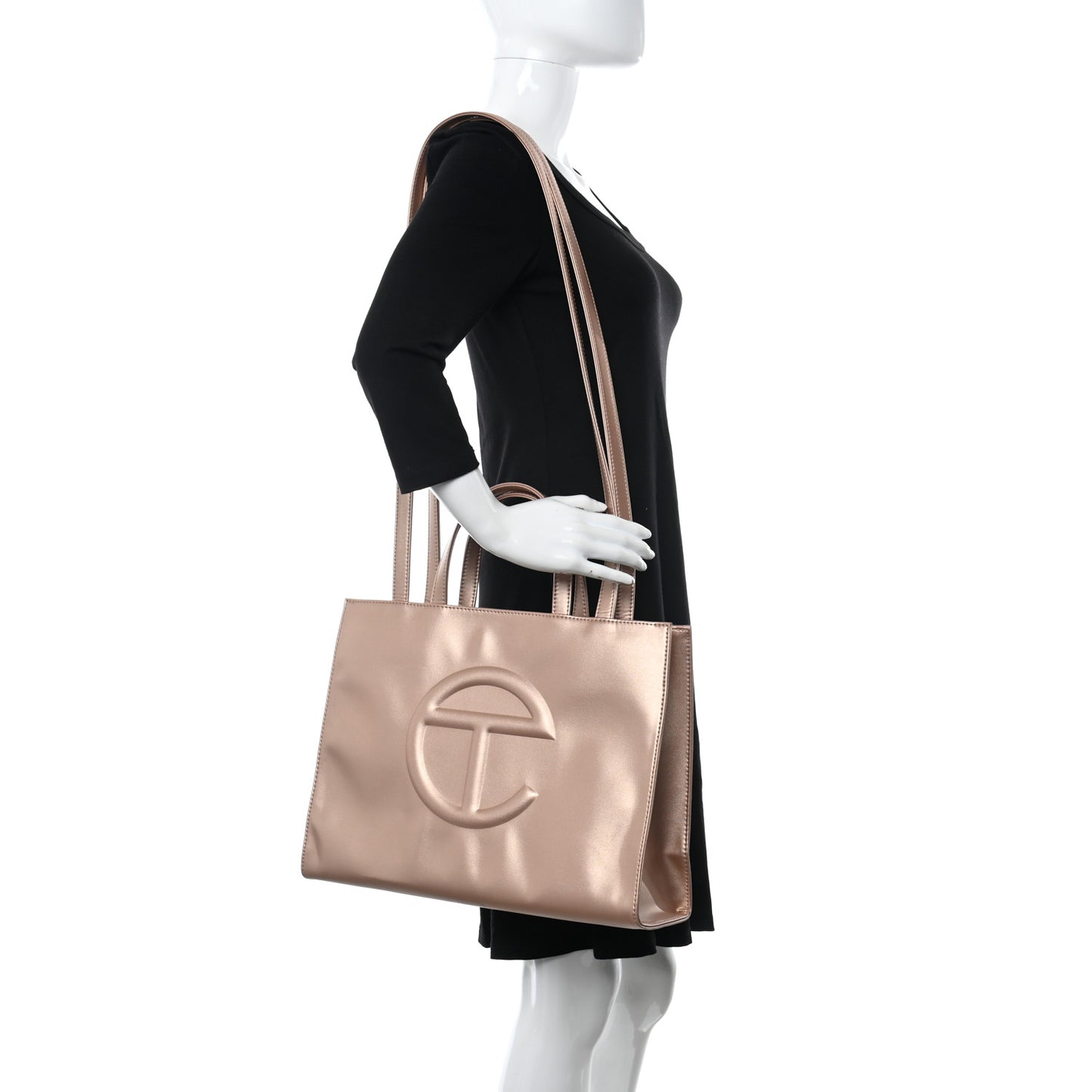 Metallic Vegan Leather Medium Shopping Bag Copper