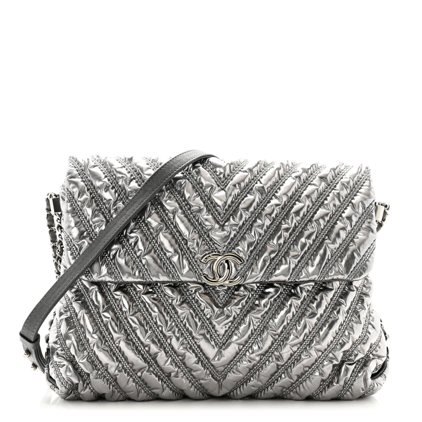 Metallic Chevron Quilted Space Suit Flap Dark Grey