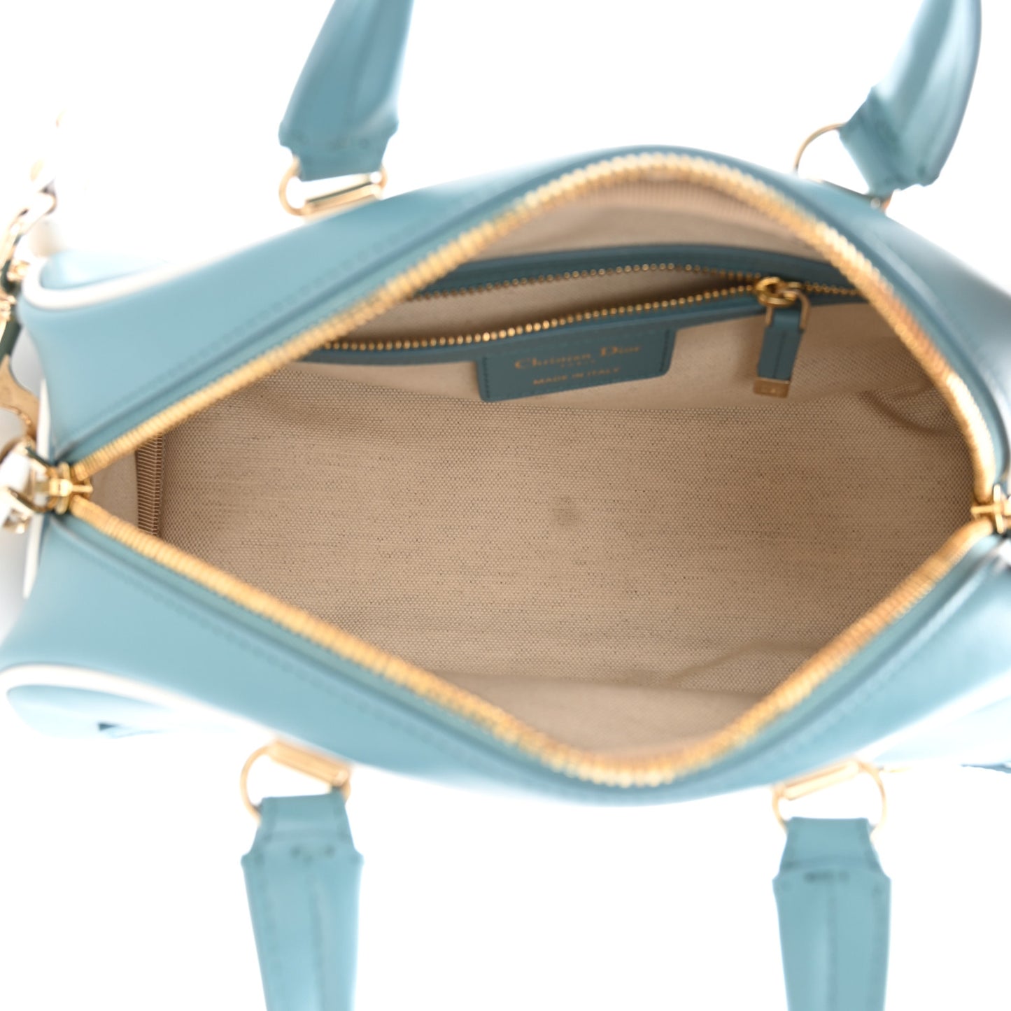 Calfskin Small Dior Vibe Zip Bowling Bag Turquoise