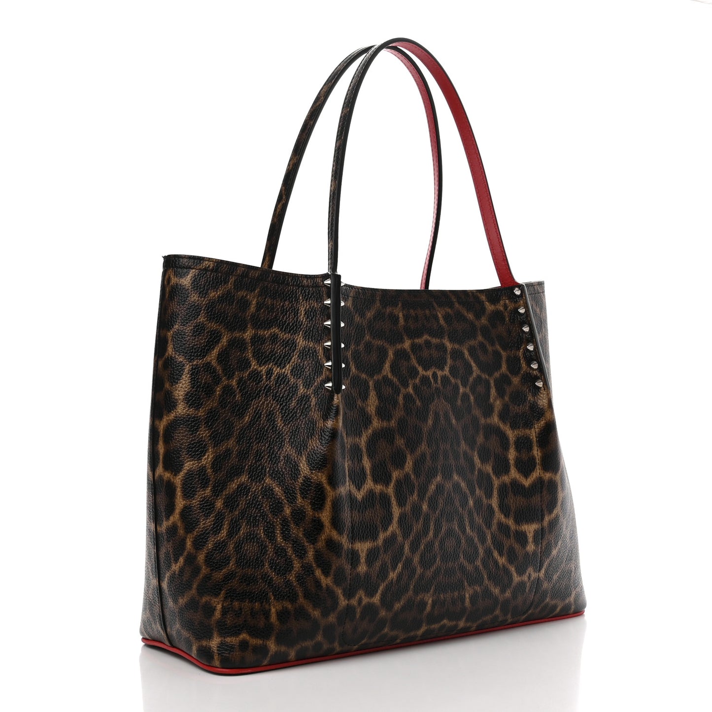 Calfskin Empire Leopard Print Spiked Large Cabarock Shopper Tote Brown