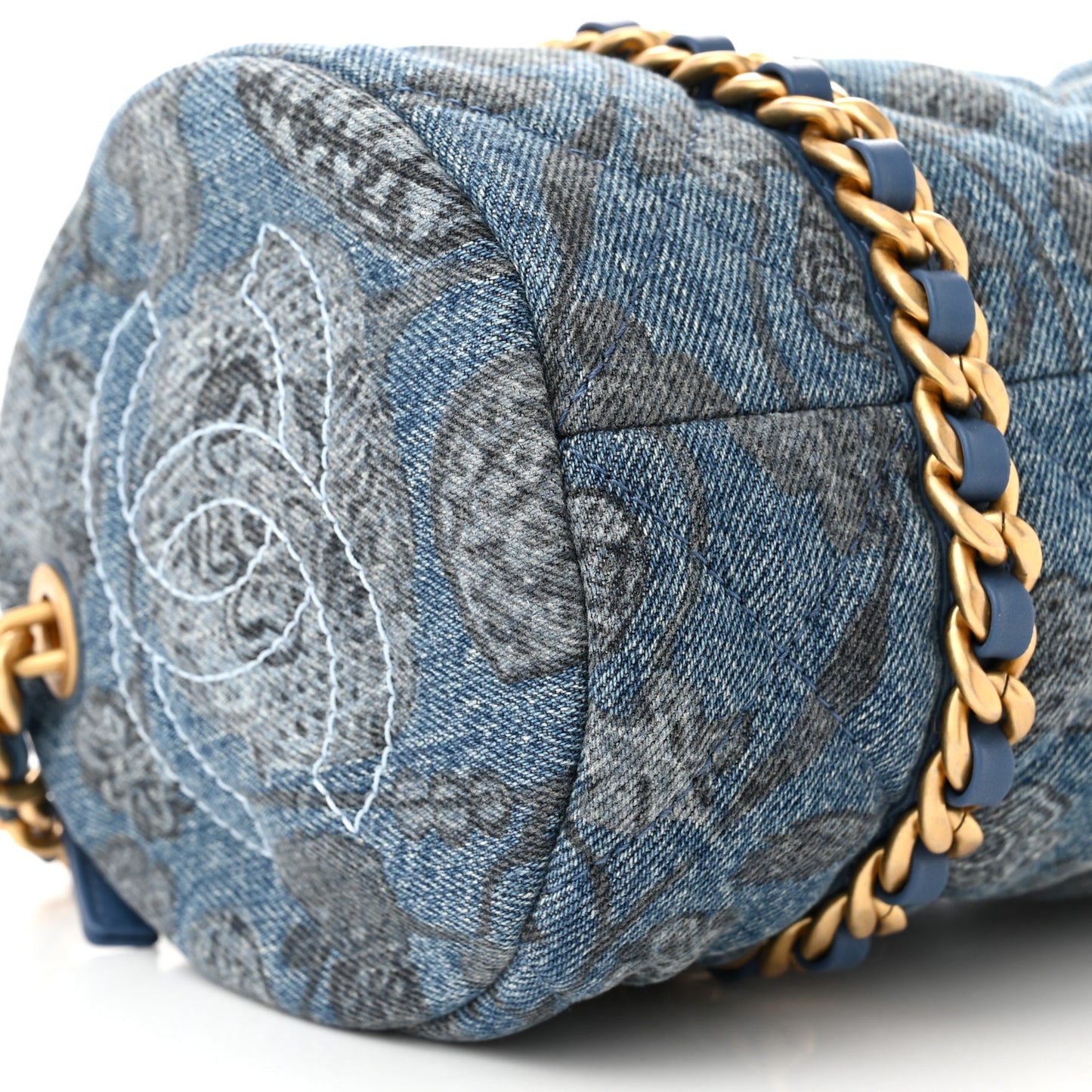 Denim Printed Destination Chenonceau Bowling Bag Blue Grey White